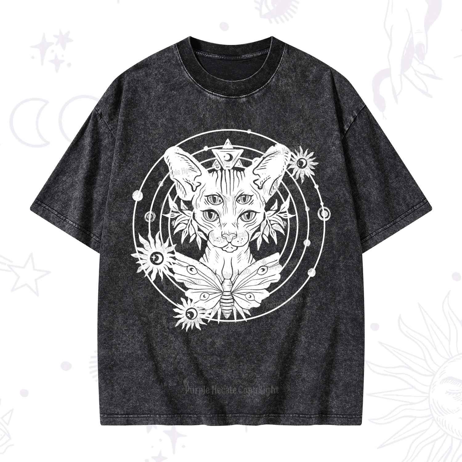 Purplehecate Mystic Sphynx Cat Lover Washed T-Shirt