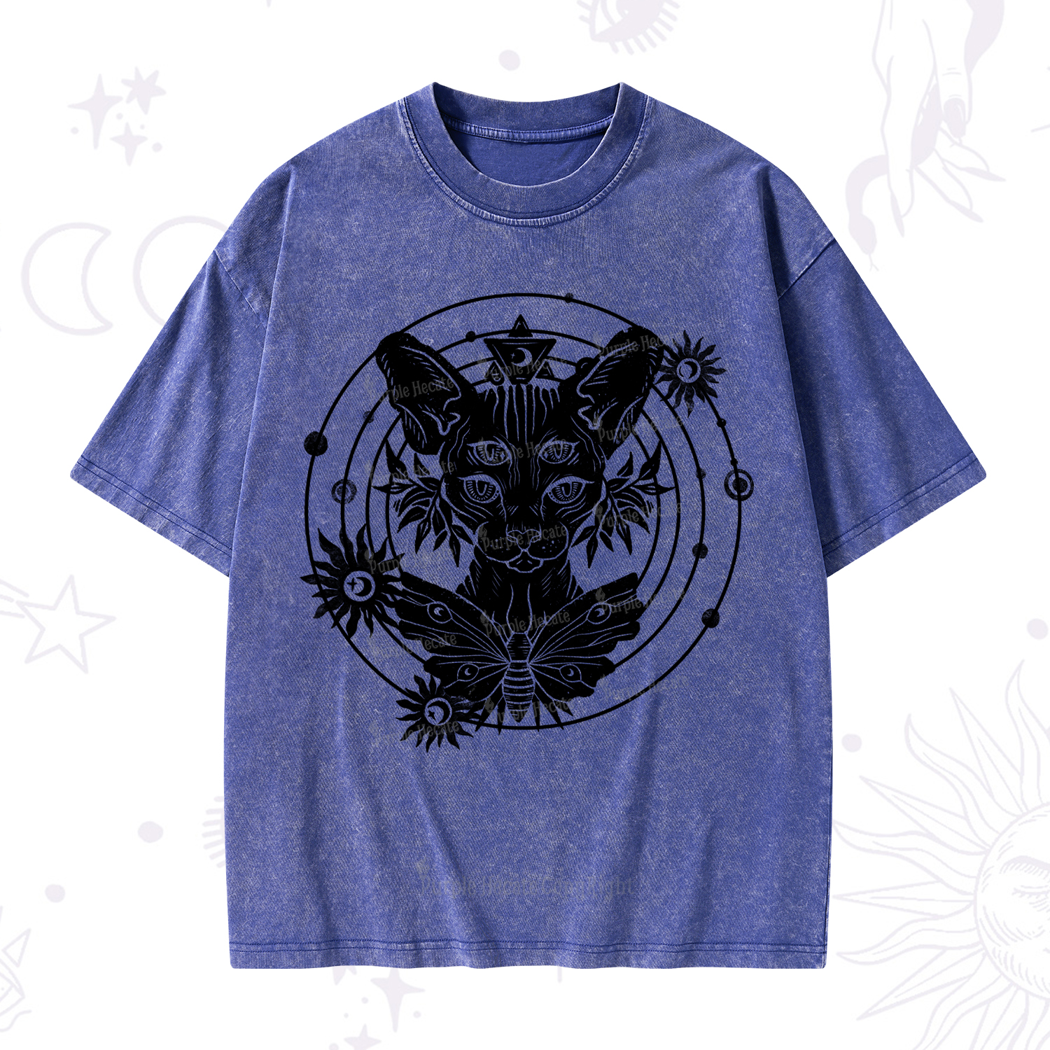 Purplehecate Mystic Sphynx Cat Lover Washed T-Shirt