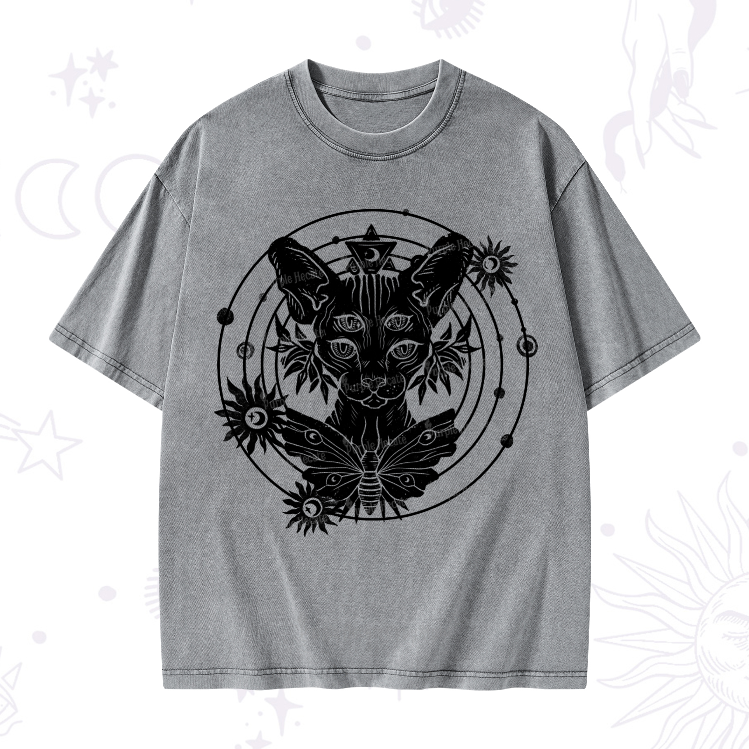 Purplehecate Mystic Sphynx Cat Lover Washed T-Shirt