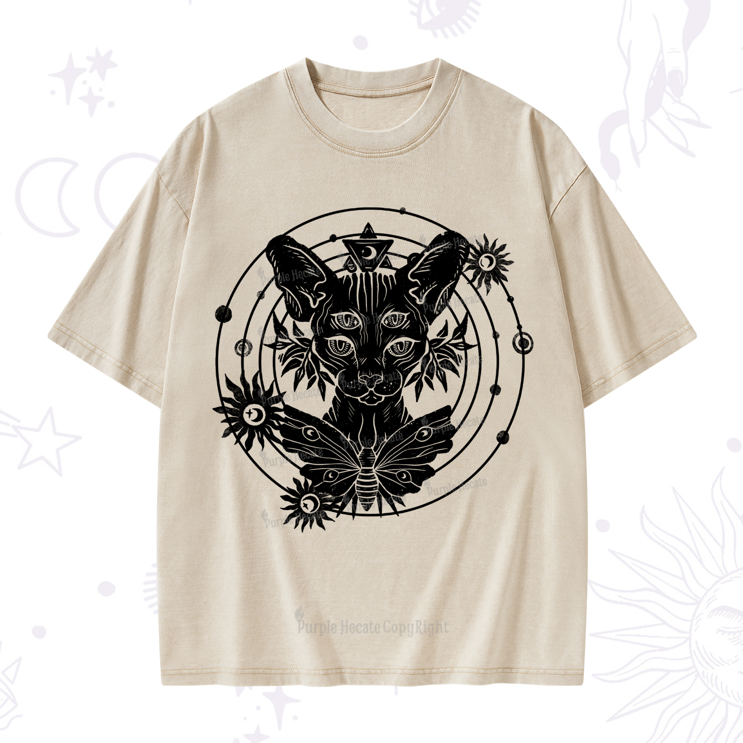 Purplehecate Mystic Sphynx Cat Lover Washed T-Shirt