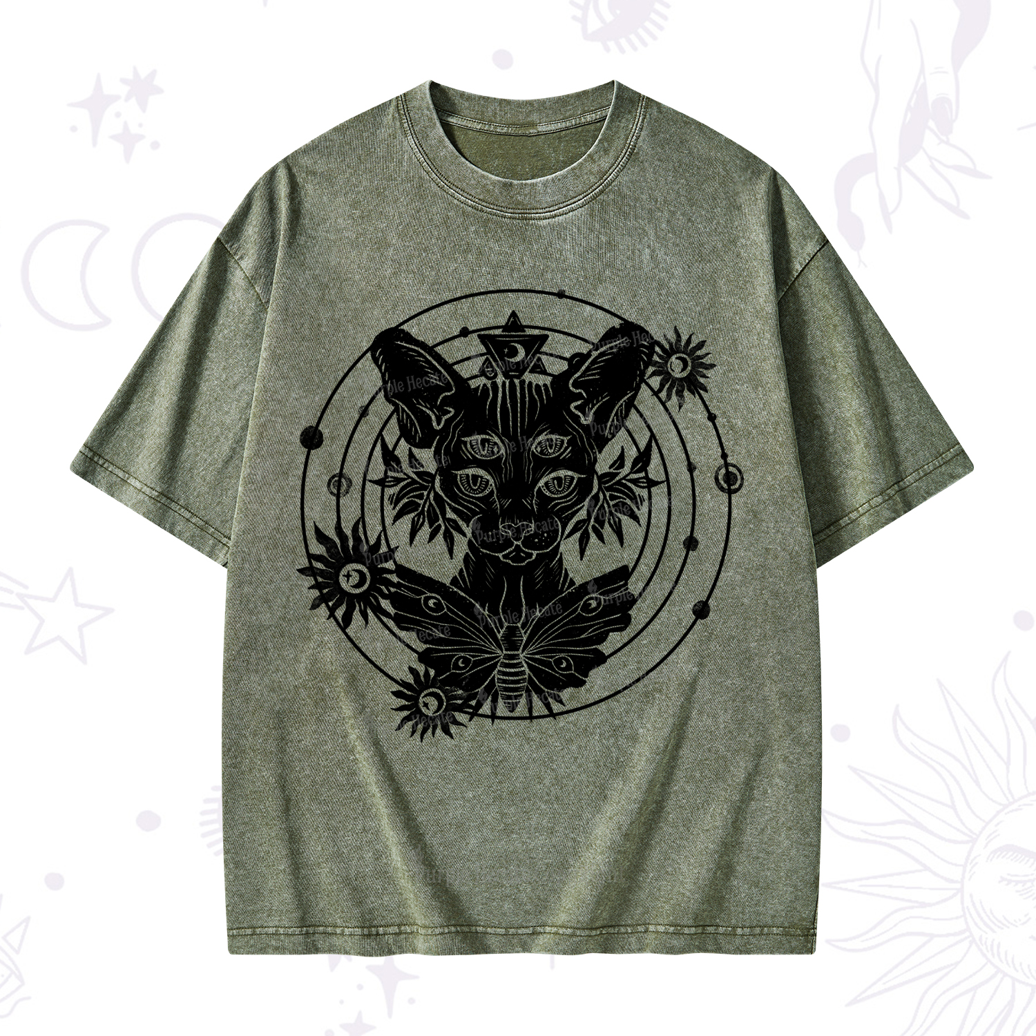 Purplehecate Mystic Sphynx Cat Lover Washed T-Shirt