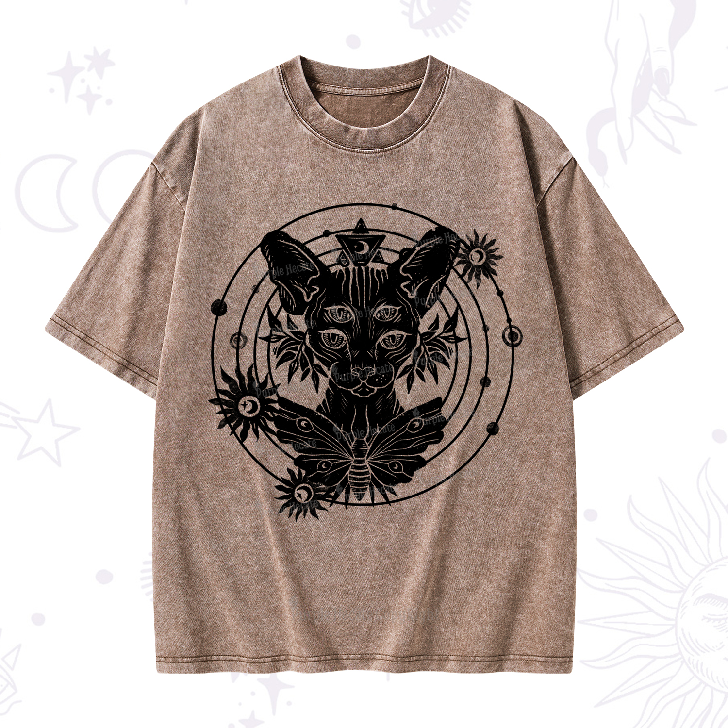 Purplehecate Mystic Sphynx Cat Lover Washed T-Shirt