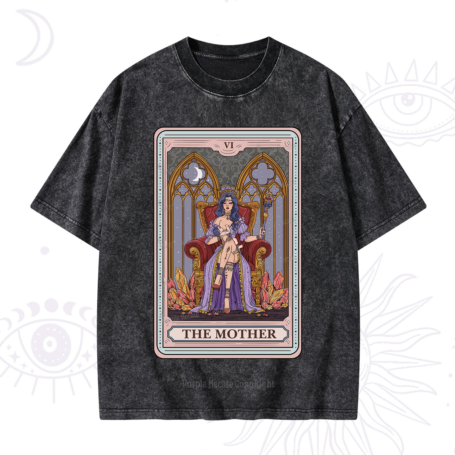Purplehecate The Mother Tarot Card Washed T-Shirt