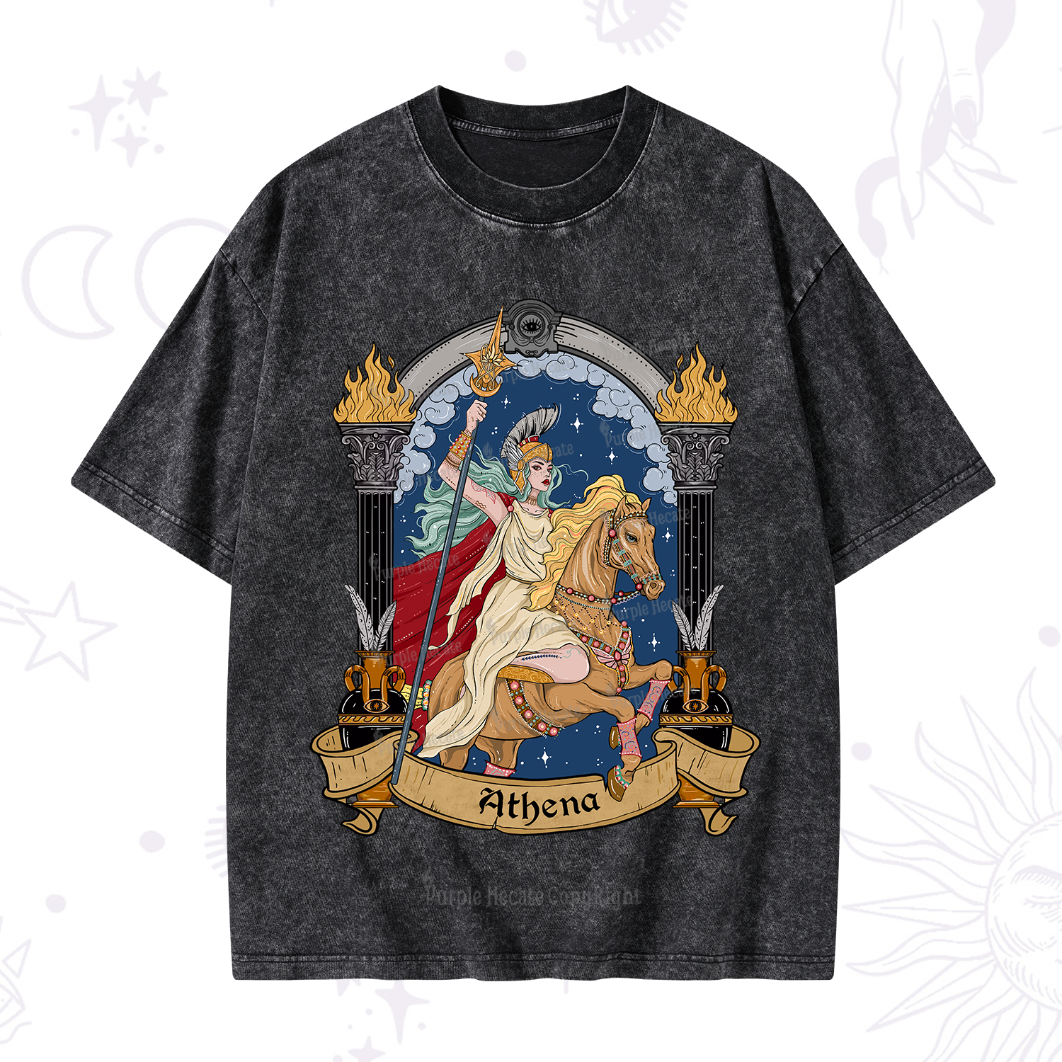 Purplehecate The Mighty Goddess Athena Washed T-Shirt