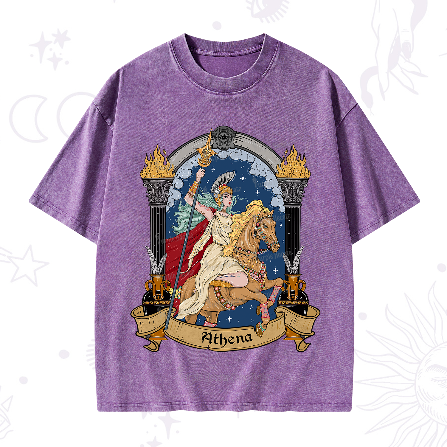 Purplehecate The Mighty Goddess Athena Washed T-Shirt