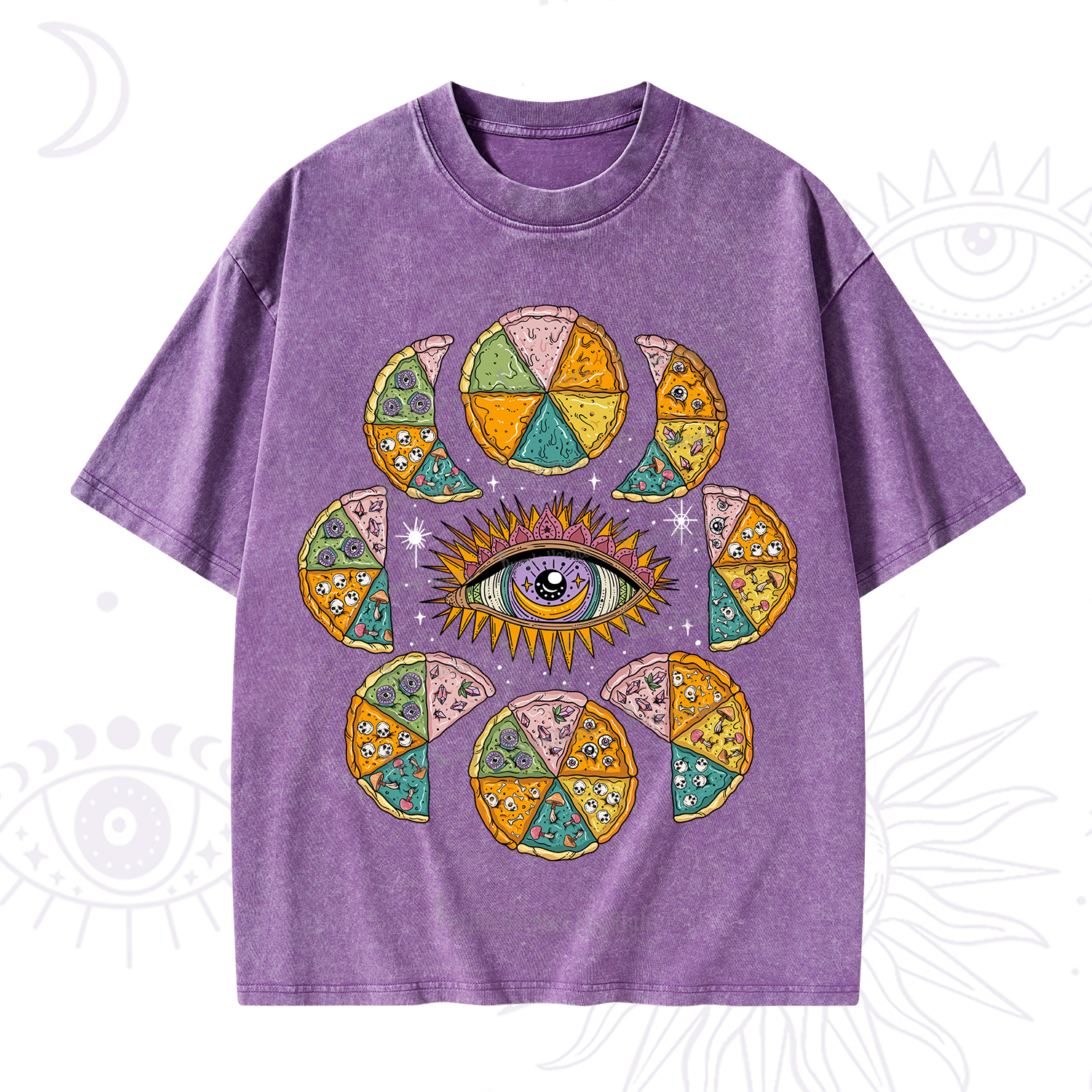 Purplehecate Moon Phase Pizza Washed T-Shirt
