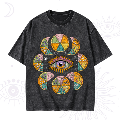 Purplehecate Moon Phase Pizza Washed T-Shirt