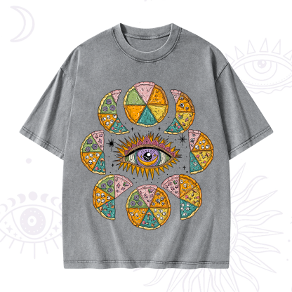 Purplehecate Moon Phase Pizza Washed T-Shirt