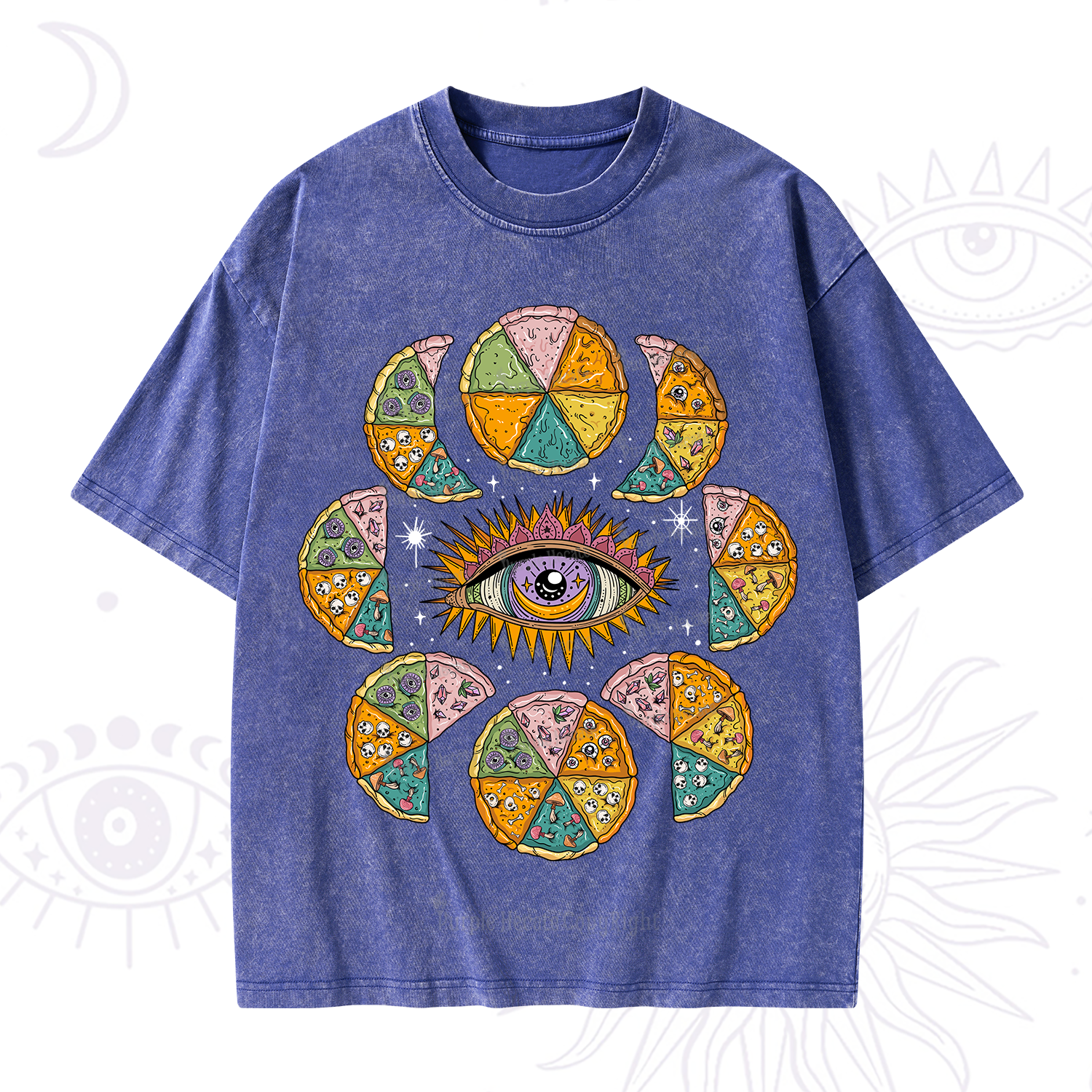 Purplehecate Moon Phase Pizza Washed T-Shirt