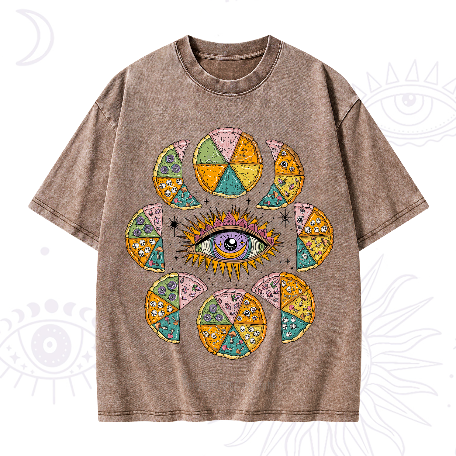 Purplehecate Moon Phase Pizza Washed T-Shirt