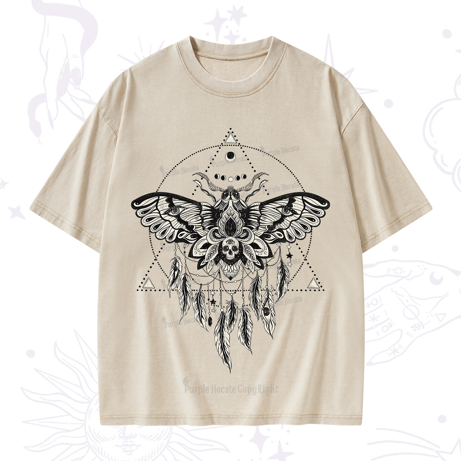 Purplehecate Mystical Luna Moth Washed T-Shirt