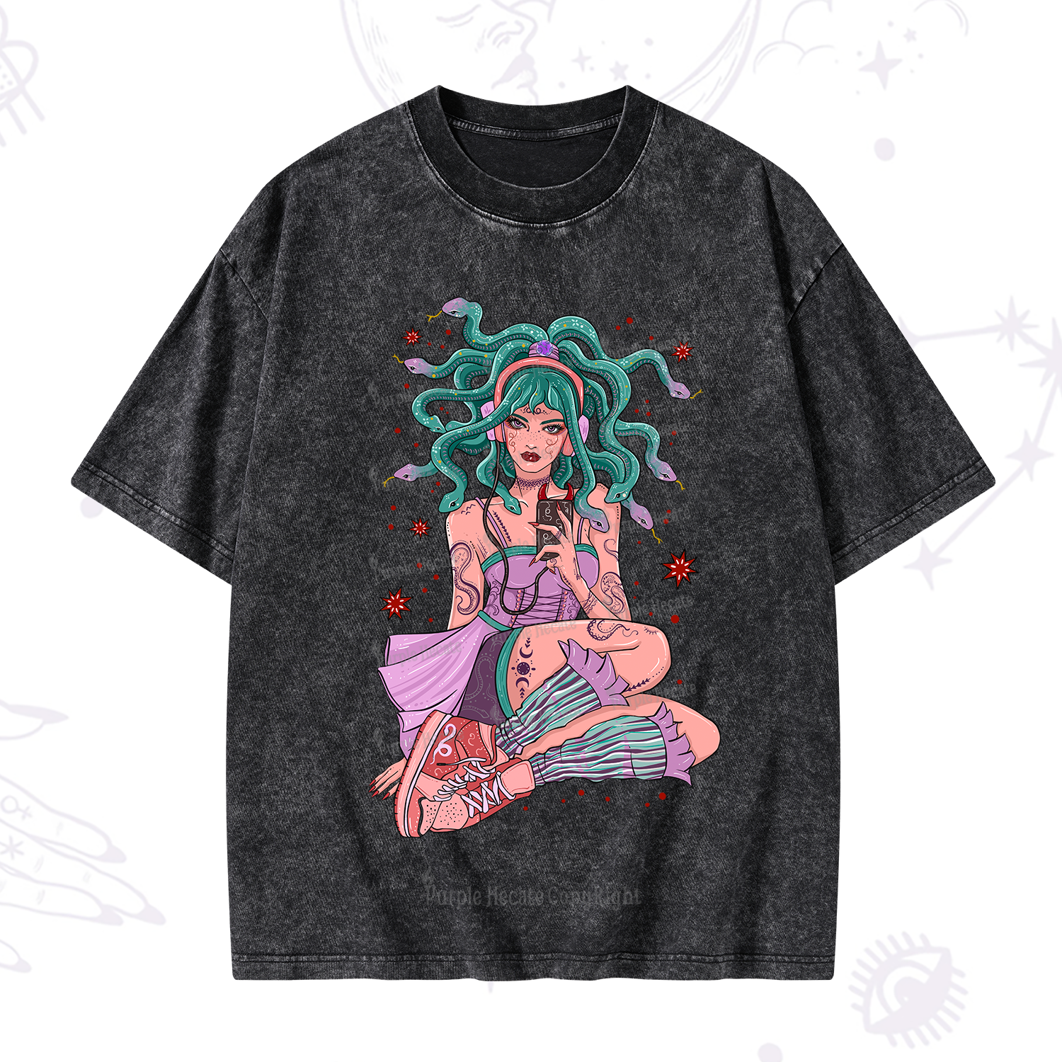 Purplehecate Gorgon Medusa Washed T-Shirt