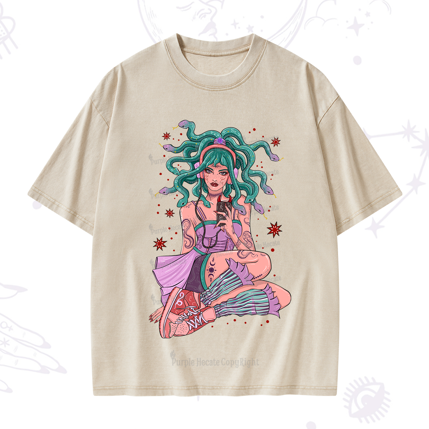 Purplehecate Gorgon Medusa Washed T-Shirt