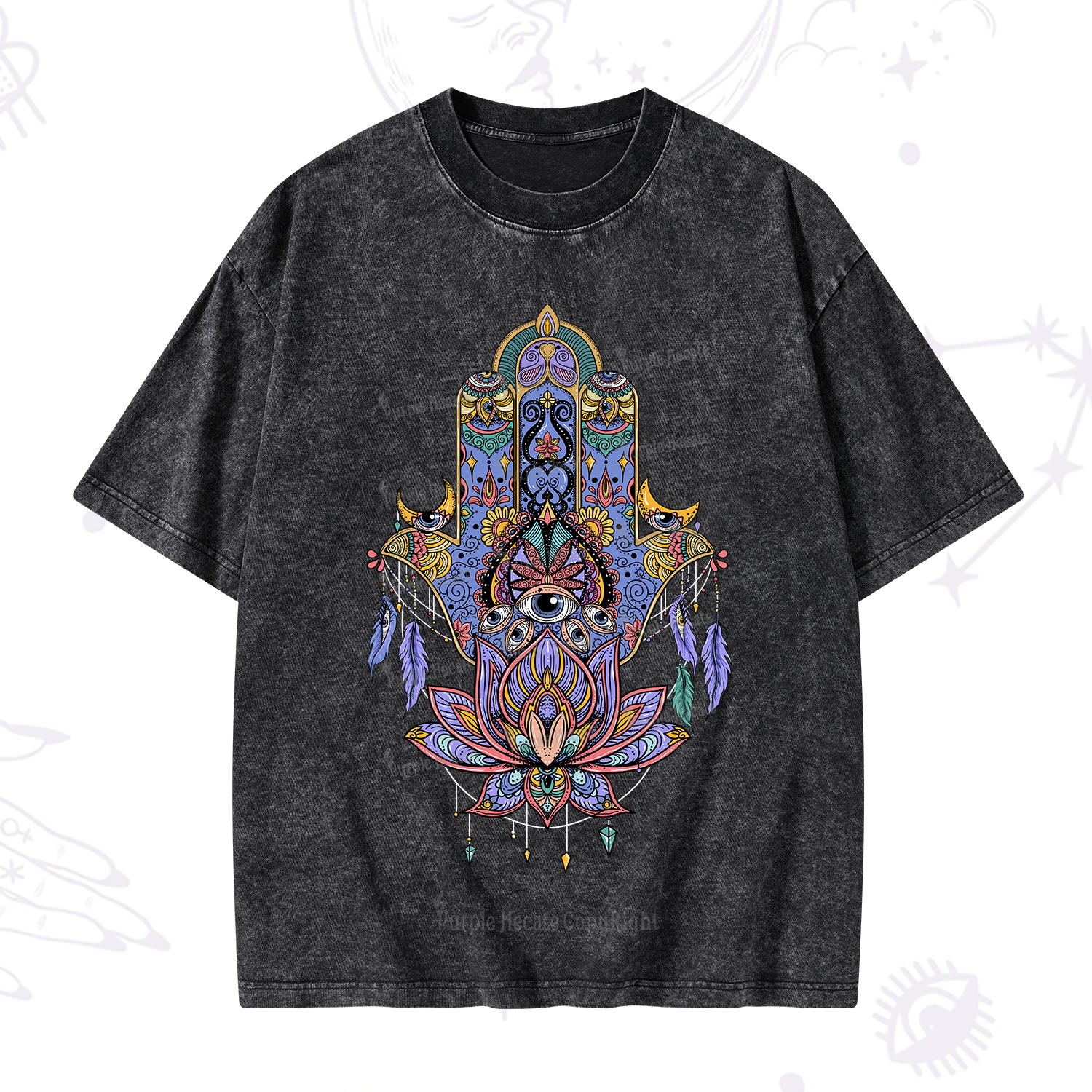 Purplehecate Hamsa Evil Eye Washed T-Shirt