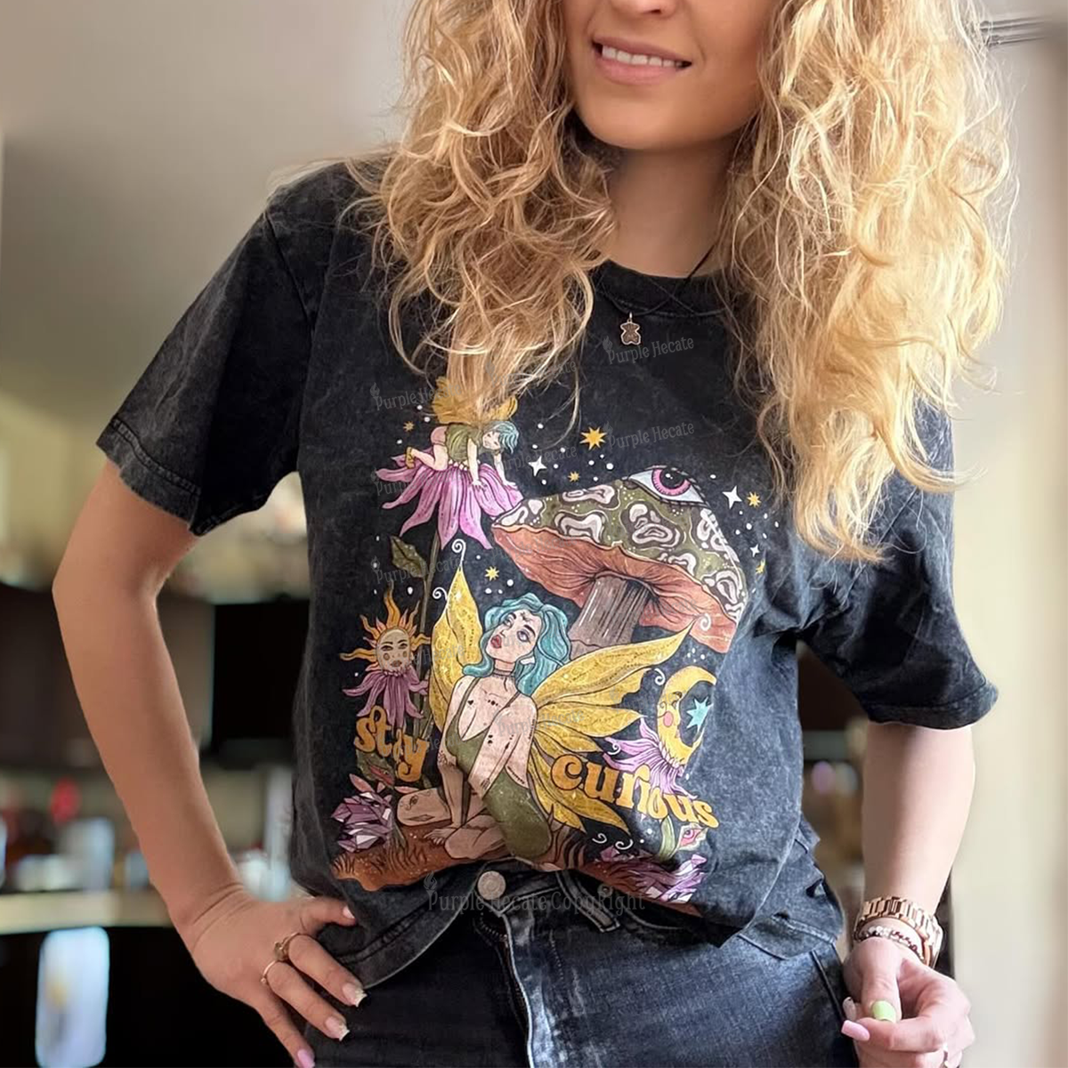 Purplehecate Stay Curious Washed T-Shirt