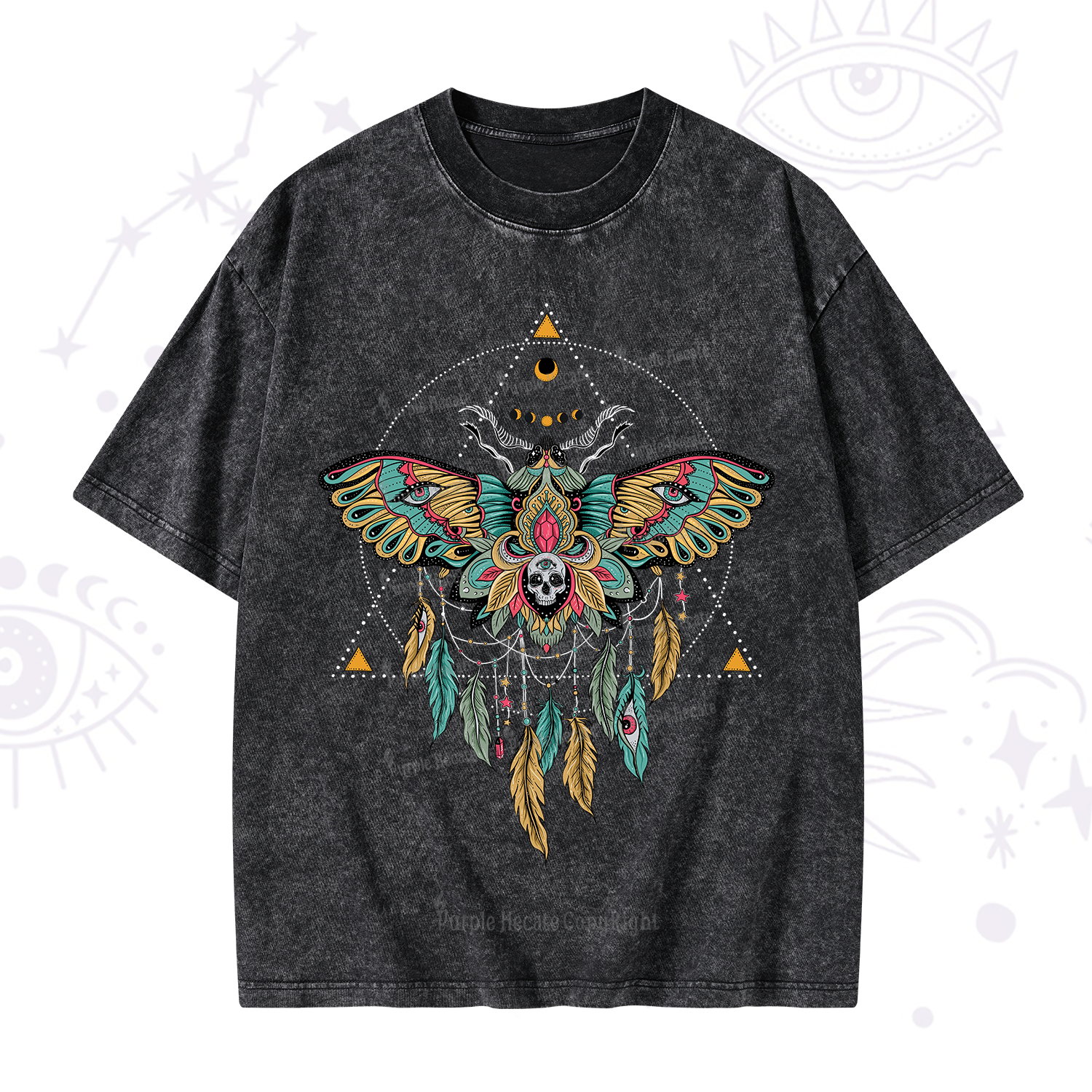 Purplehecate Dreamcatcher Moth Wings Washed T-Shirt