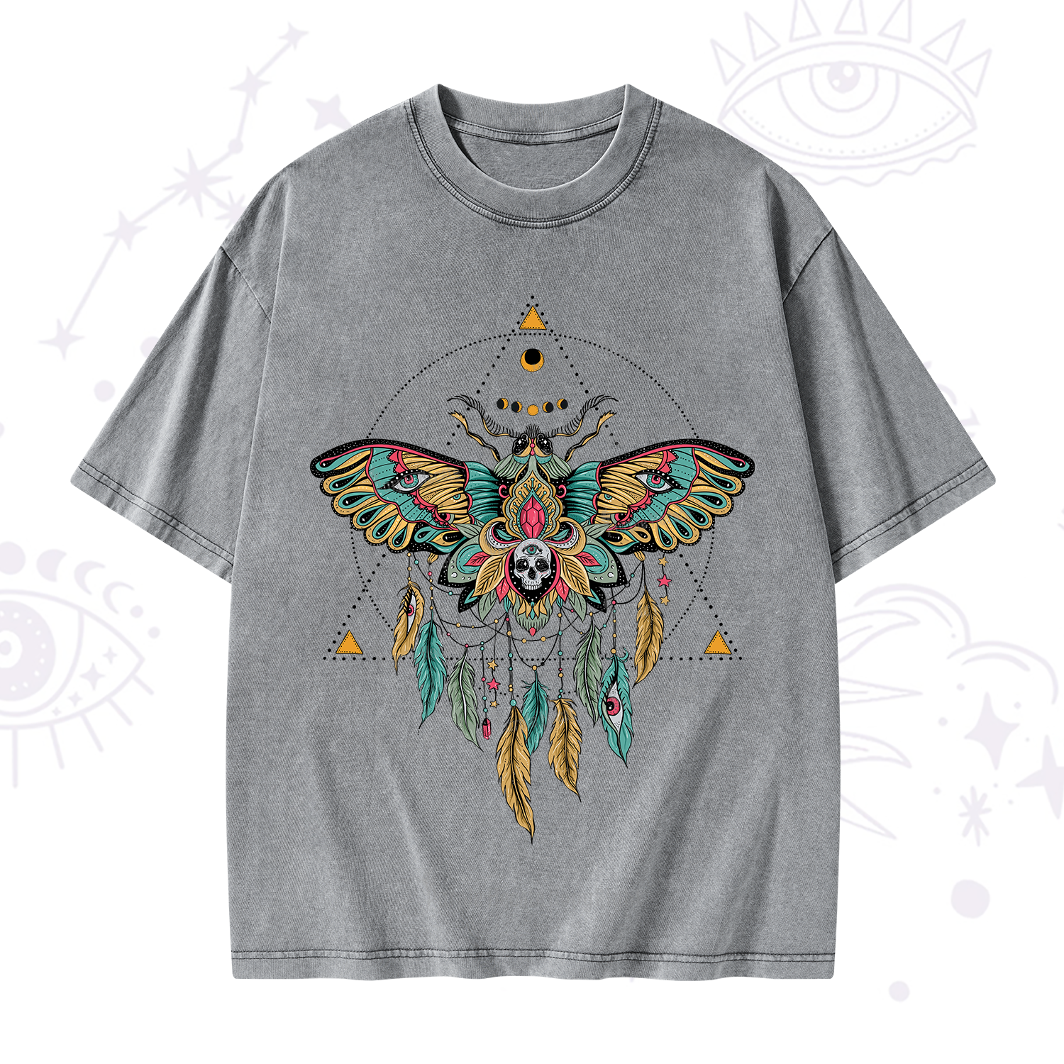 Purplehecate Dreamcatcher Moth Wings Washed T-Shirt