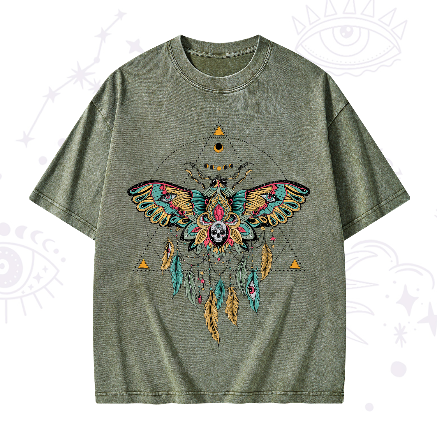 Purplehecate Dreamcatcher Moth Wings Washed T-Shirt
