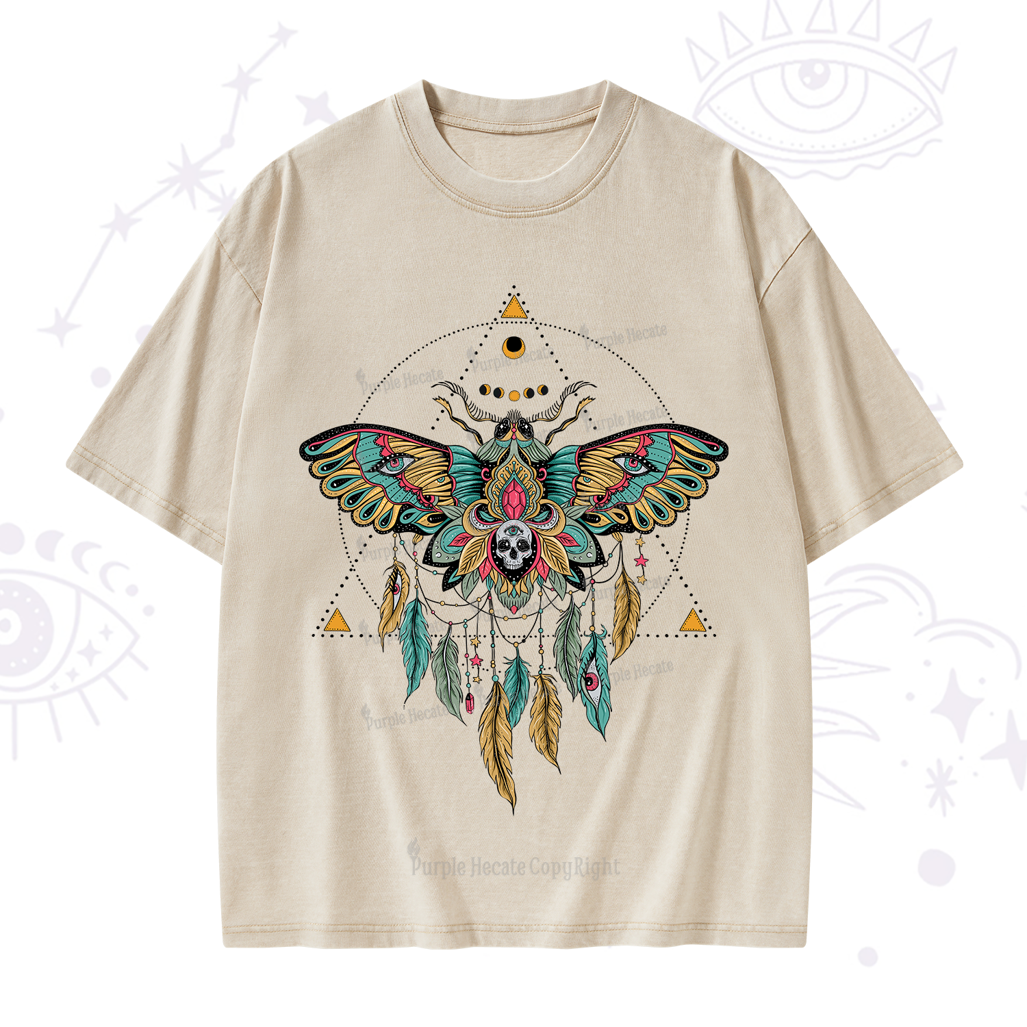 Purplehecate Dreamcatcher Moth Wings Washed T-Shirt
