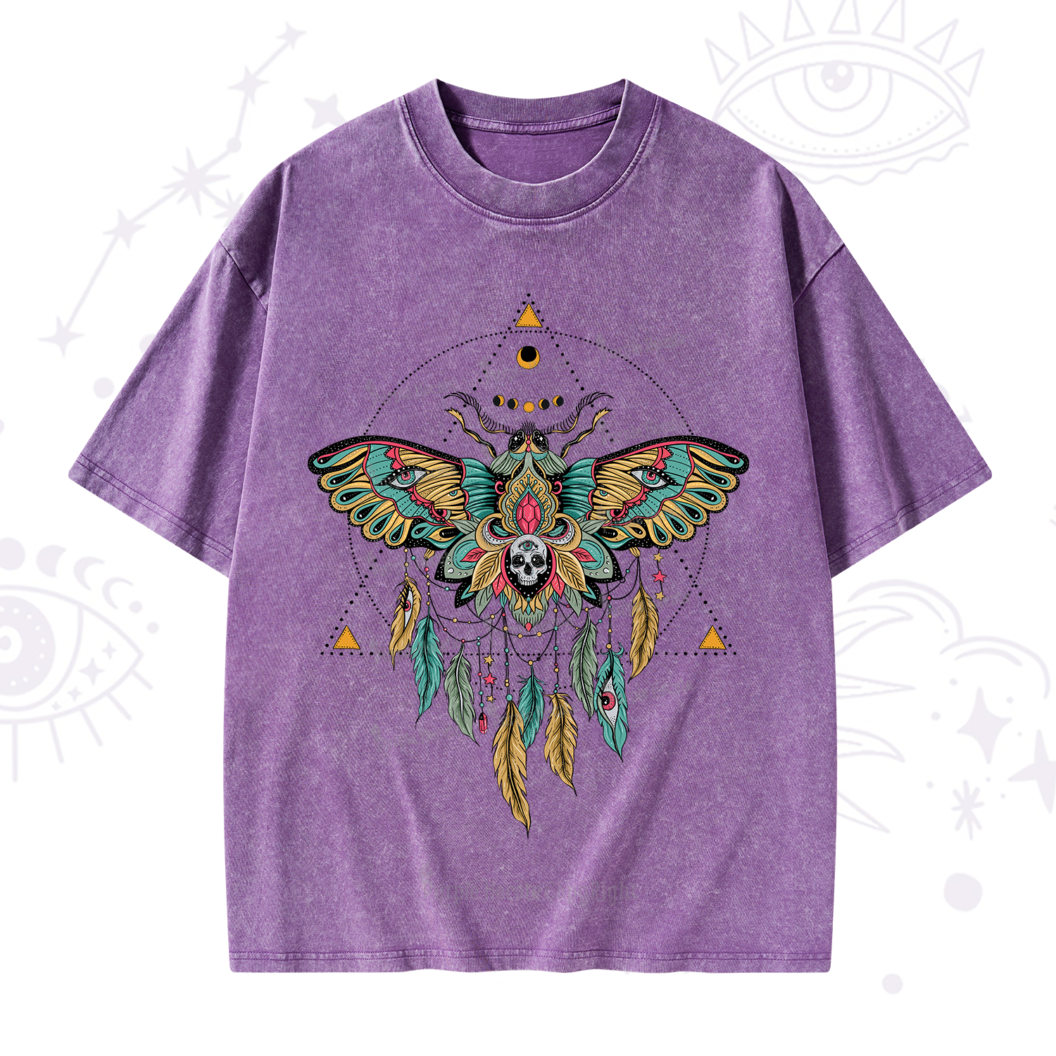 Purplehecate Dreamcatcher Moth Wings Washed T-Shirt