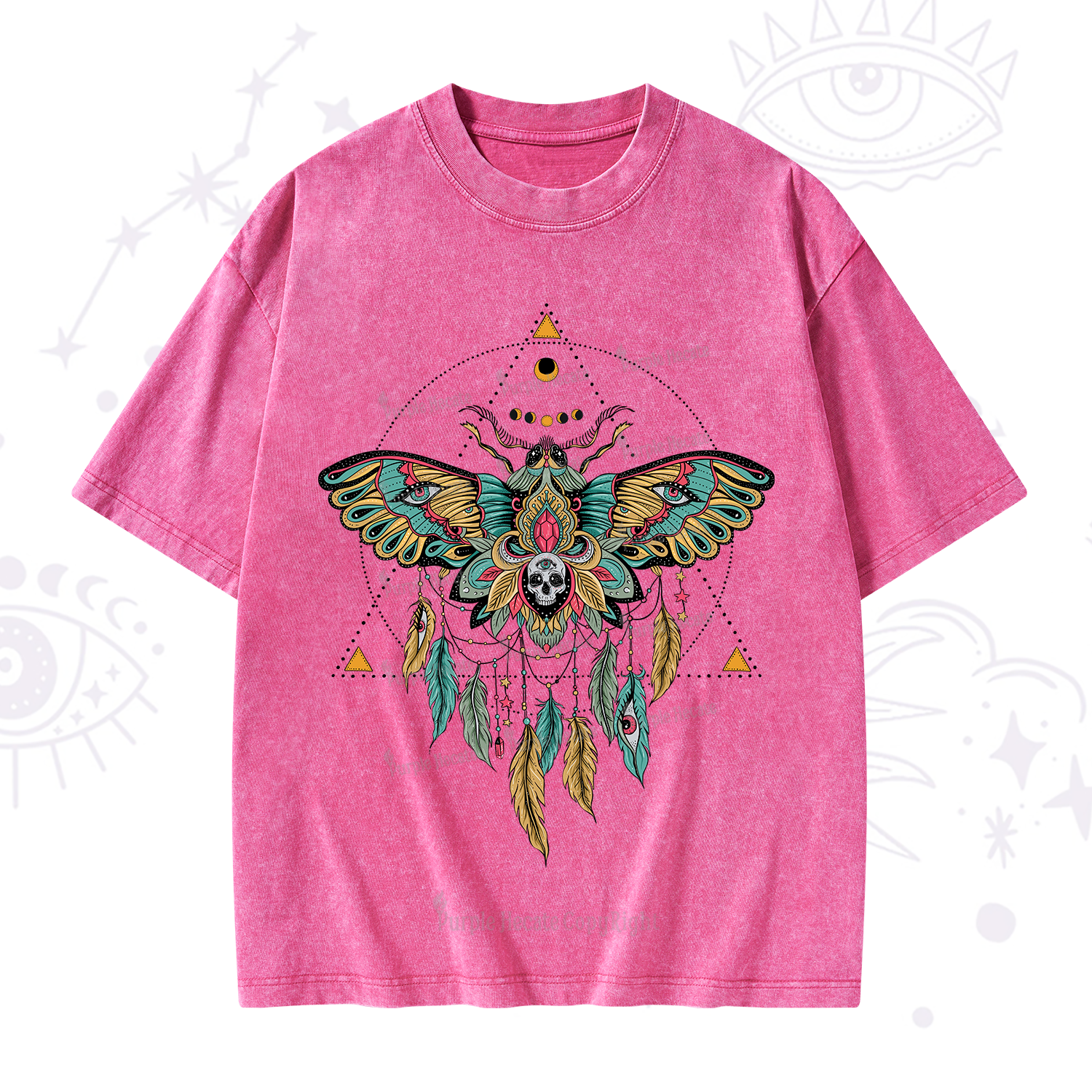 Purplehecate Dreamcatcher Moth Wings Washed T-Shirt