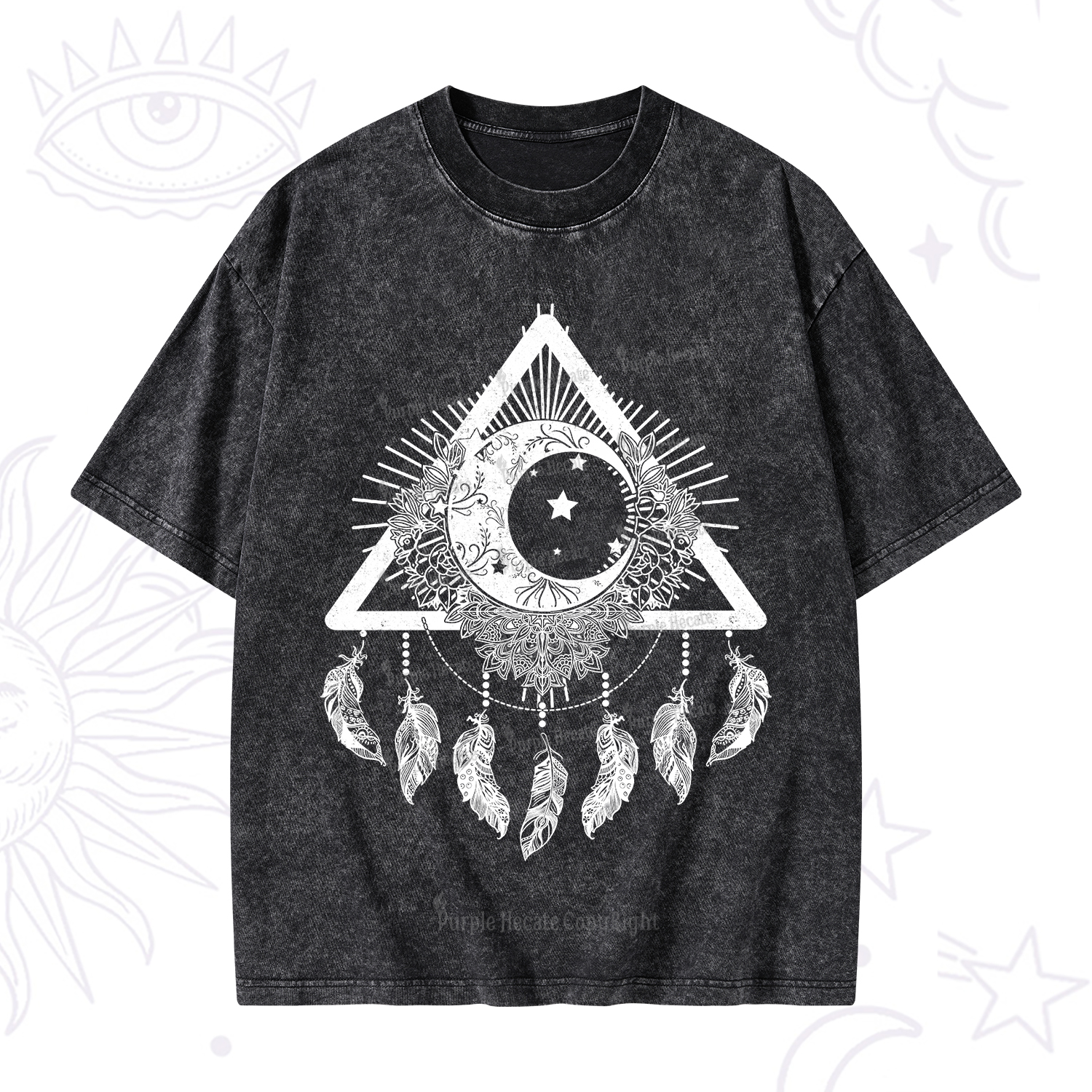 Purplehecate Starry Moon Dreamcatcher Washed T-Shirt
