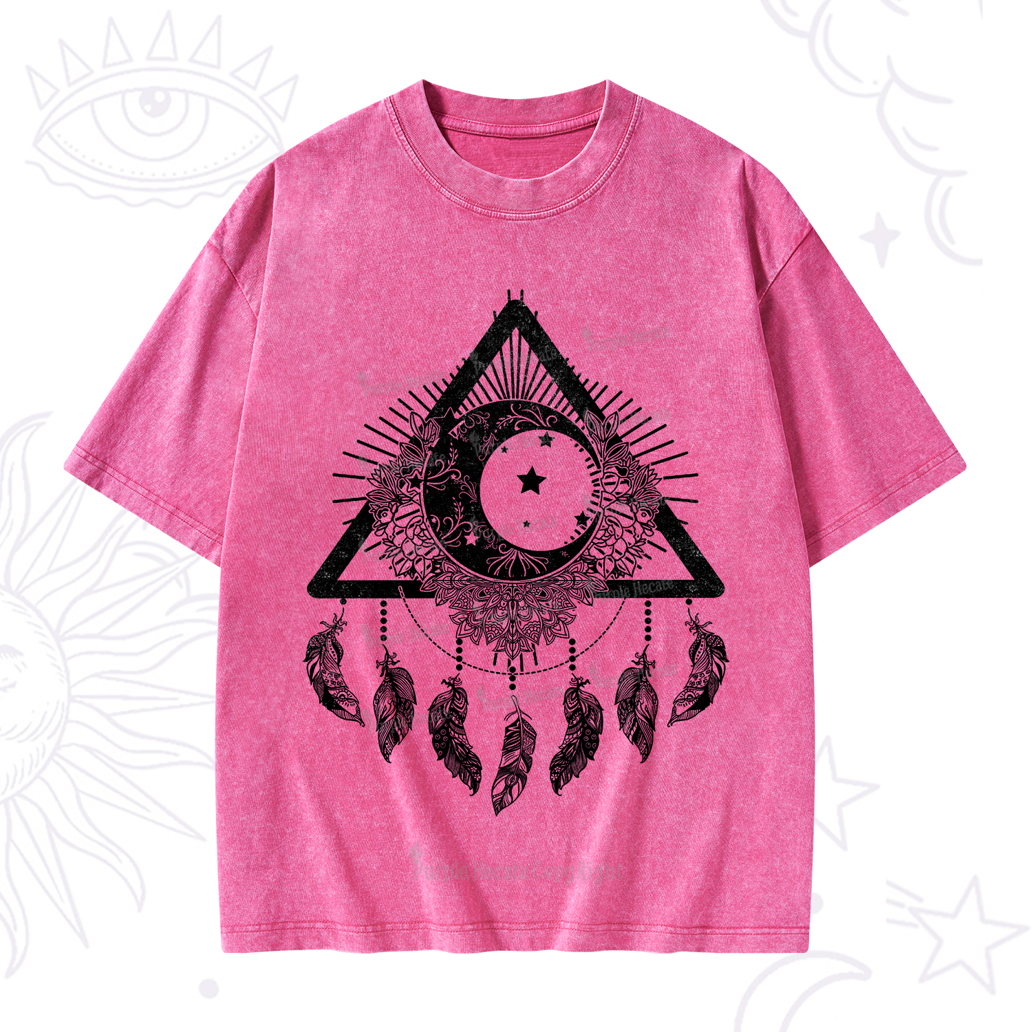 Purplehecate Starry Moon Dreamcatcher Washed T-Shirt