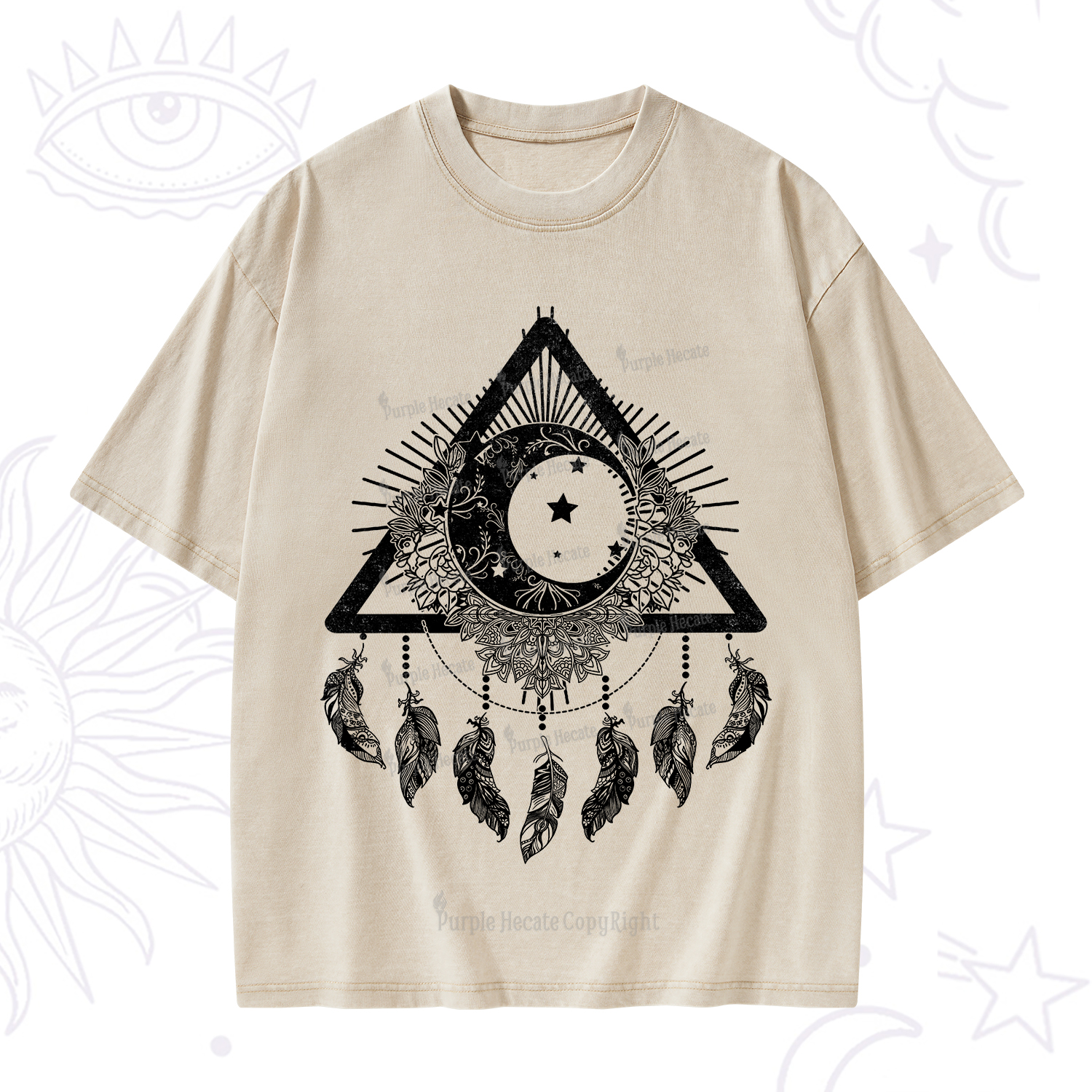 Purplehecate Starry Moon Dreamcatcher Washed T-Shirt