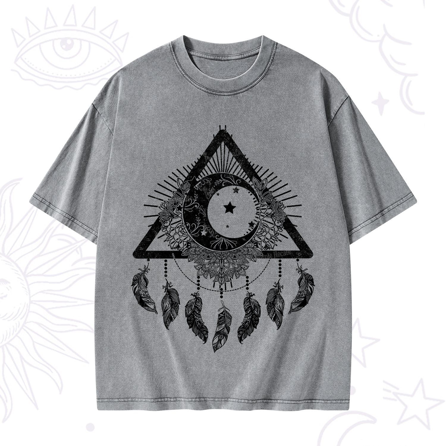 Purplehecate Starry Moon Dreamcatcher Washed T-Shirt