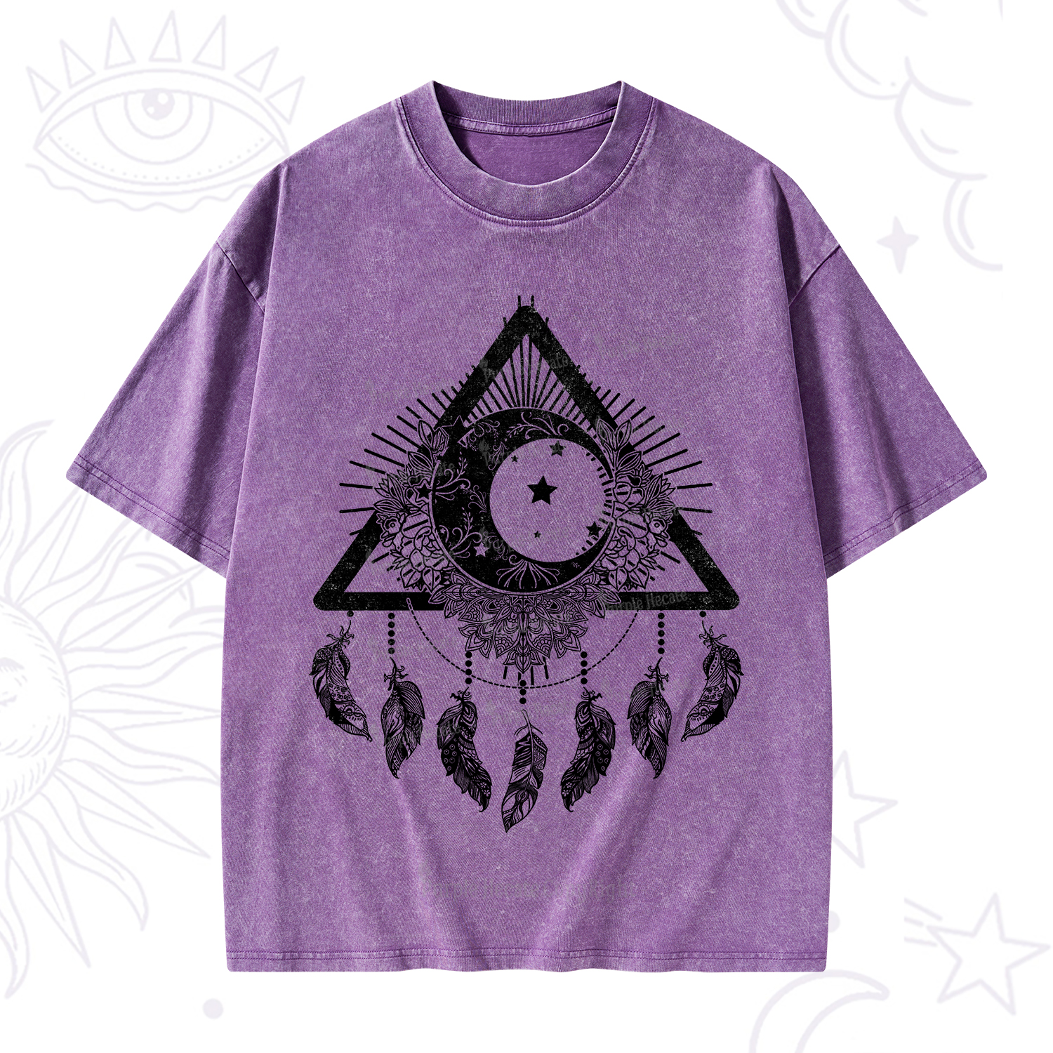 Purplehecate Starry Moon Dreamcatcher Washed T-Shirt