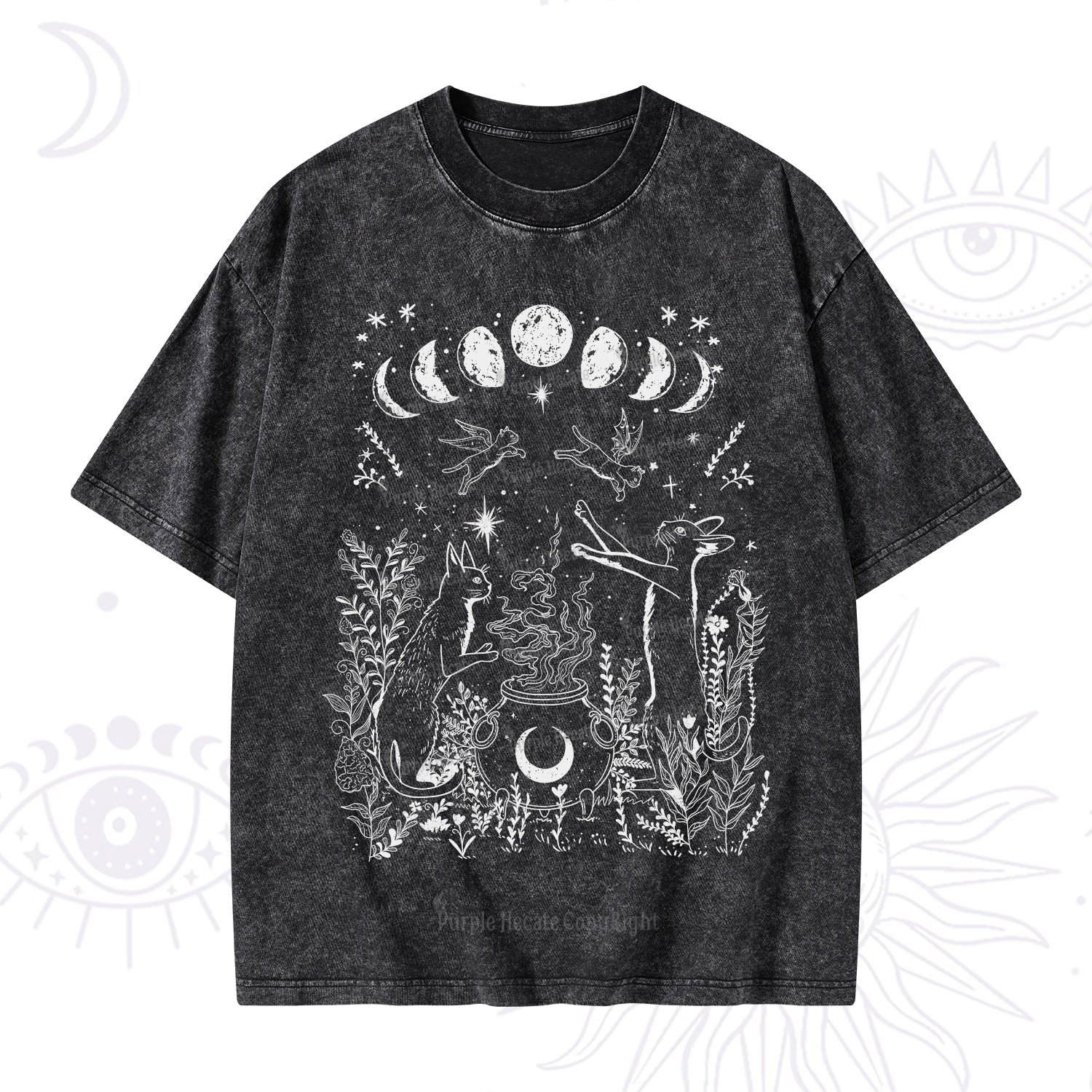 Purplehecate Celestial Cat Washed T-Shirt