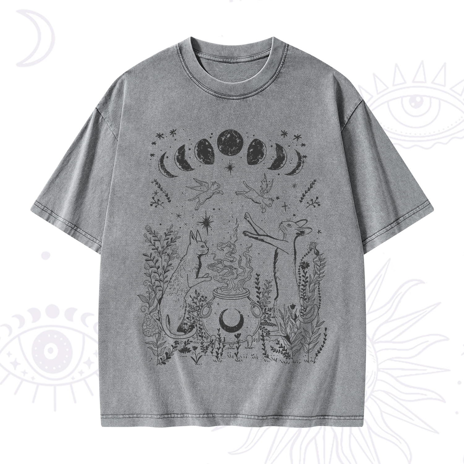 Purplehecate Celestial Cat Washed T-Shirt