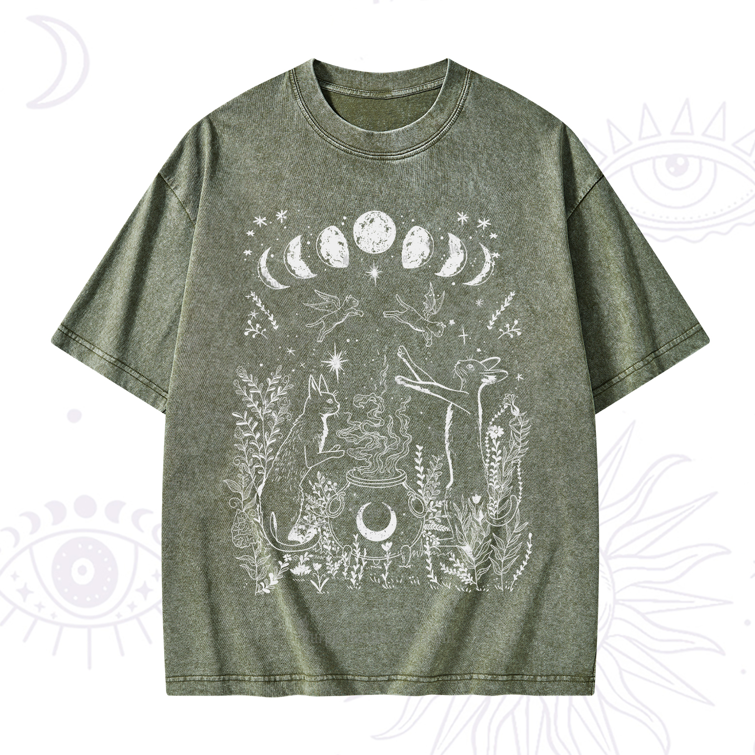 Purplehecate Celestial Cat Washed T-Shirt