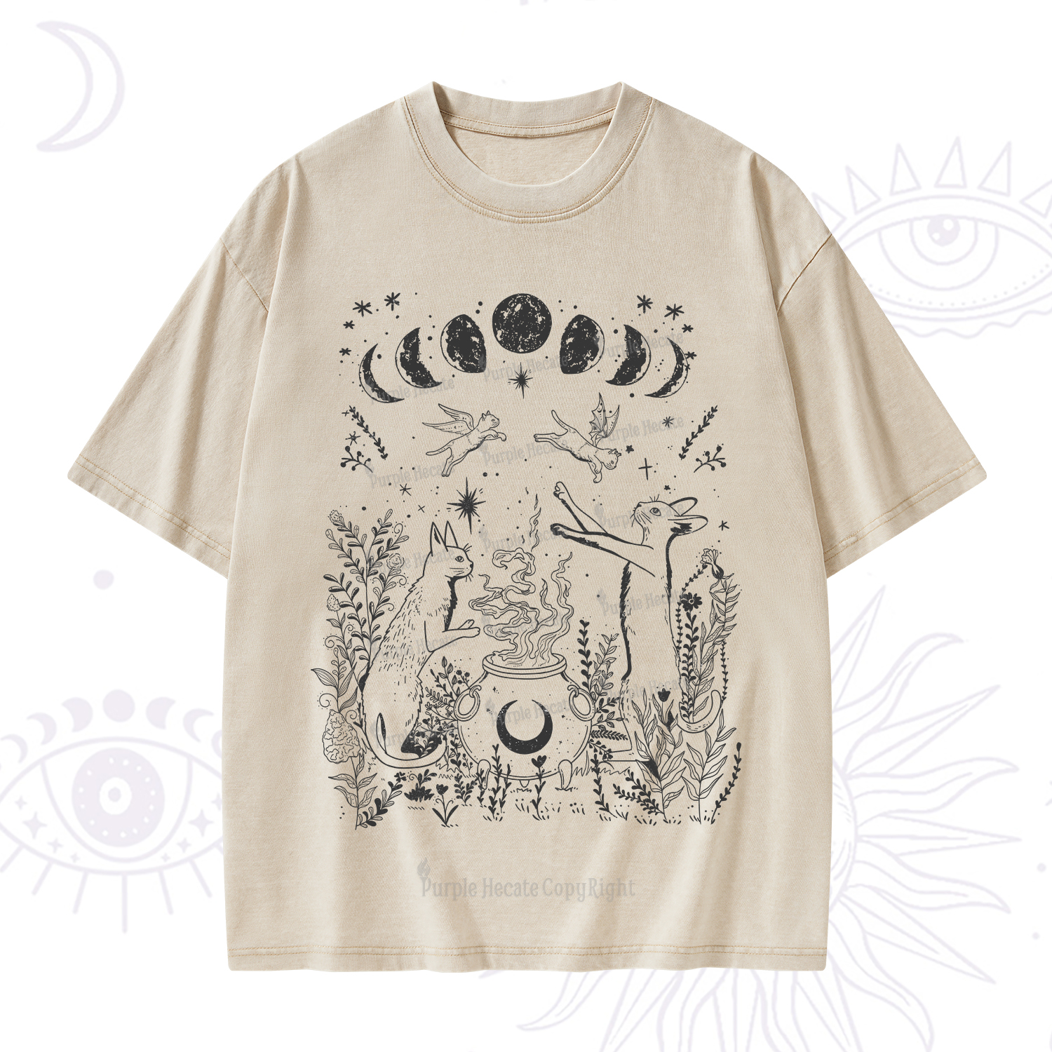 Purplehecate Celestial Cat Washed T-Shirt