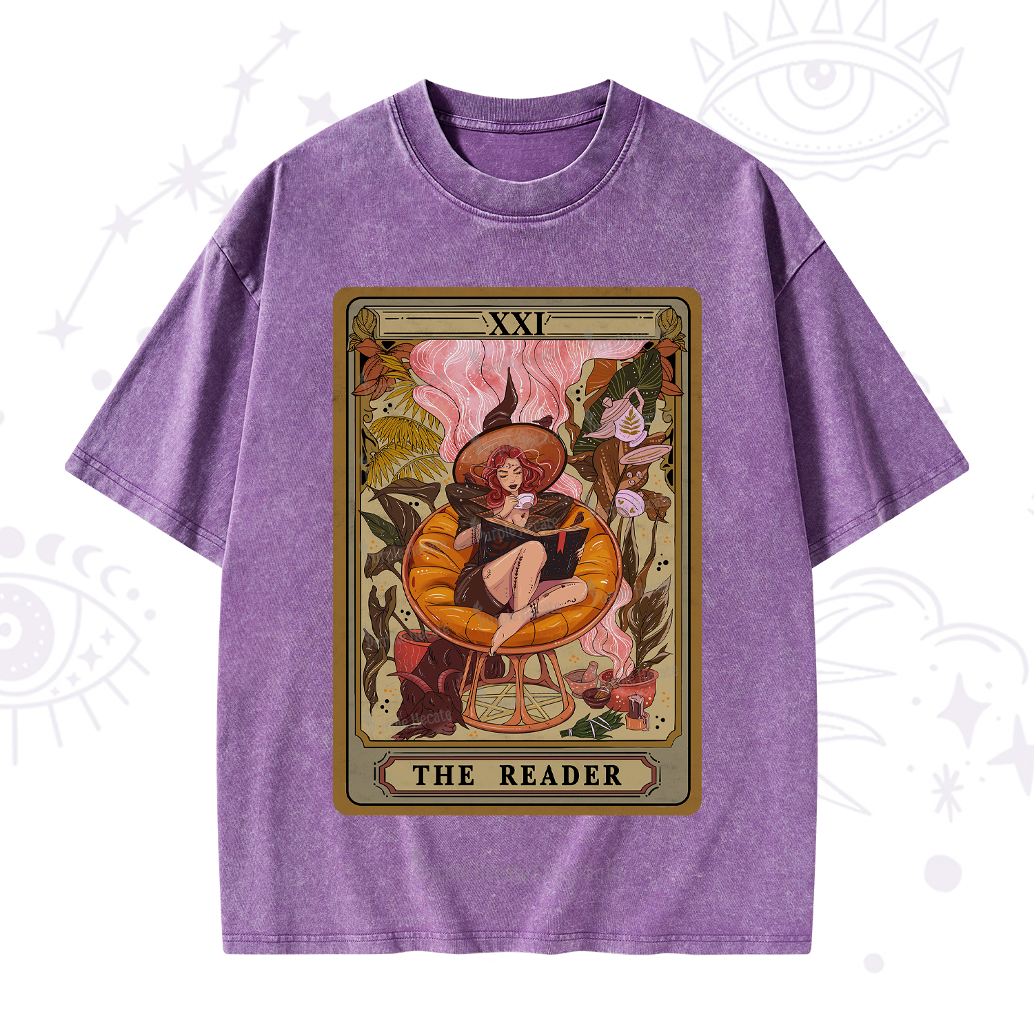 Purplehecate The Reader Tarot Card Washed T-Shirt