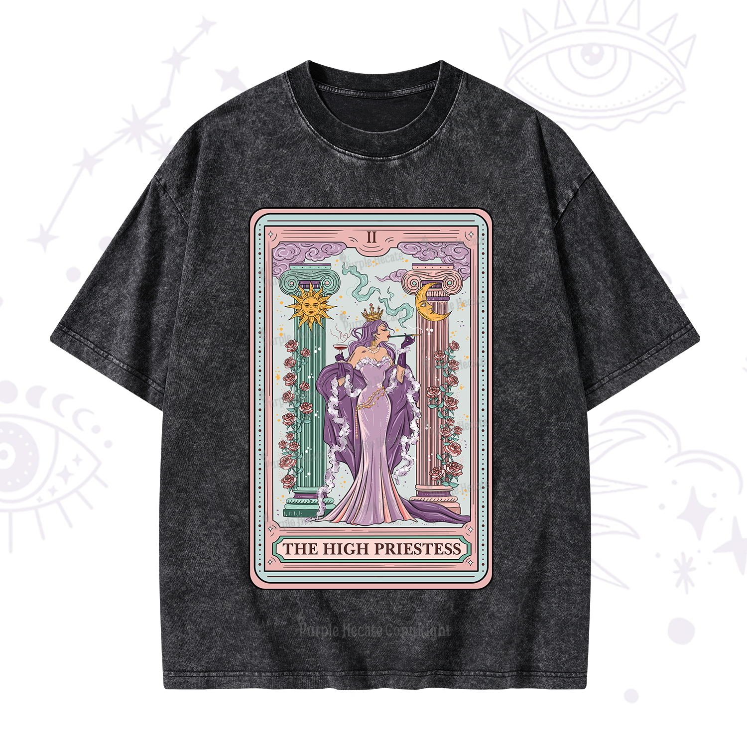 Purplehecate The High Priestess Tarot Card Washed T-Shirt