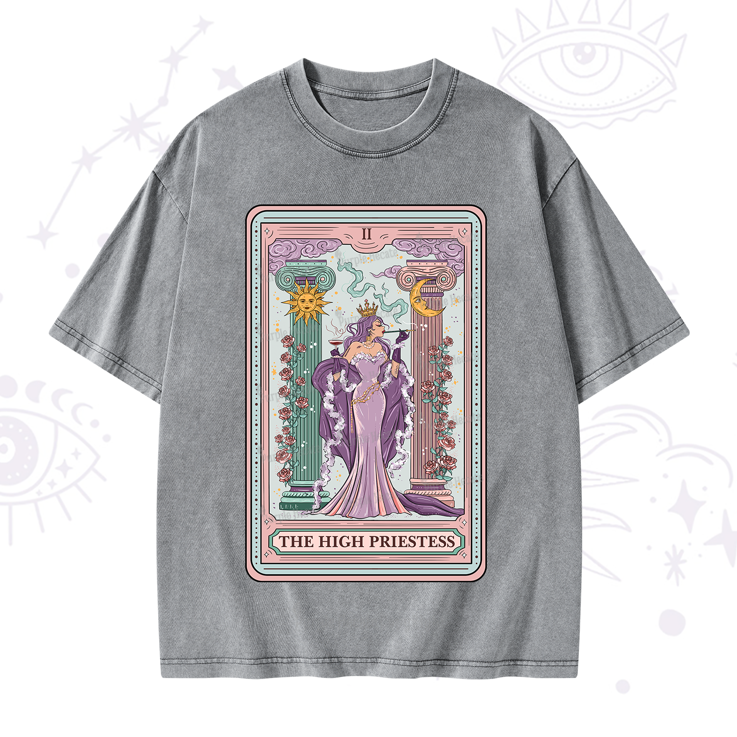 Purplehecate The High Priestess Tarot Card Washed T-Shirt
