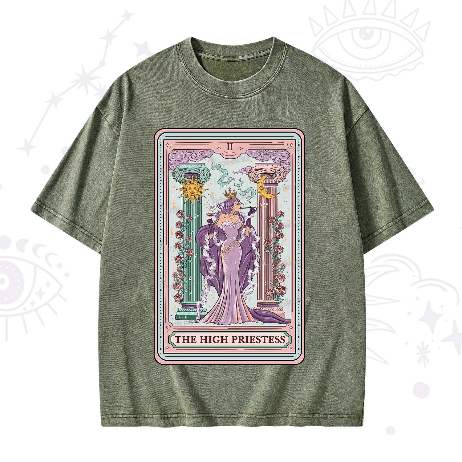 Purplehecate The High Priestess Tarot Card Washed T-Shirt