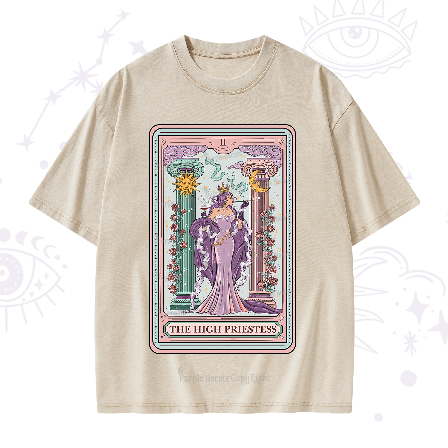 Purplehecate The High Priestess Tarot Card Washed T-Shirt