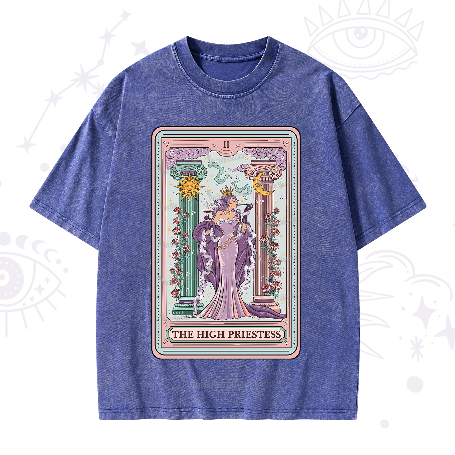 Purplehecate The High Priestess Tarot Card Washed T-Shirt