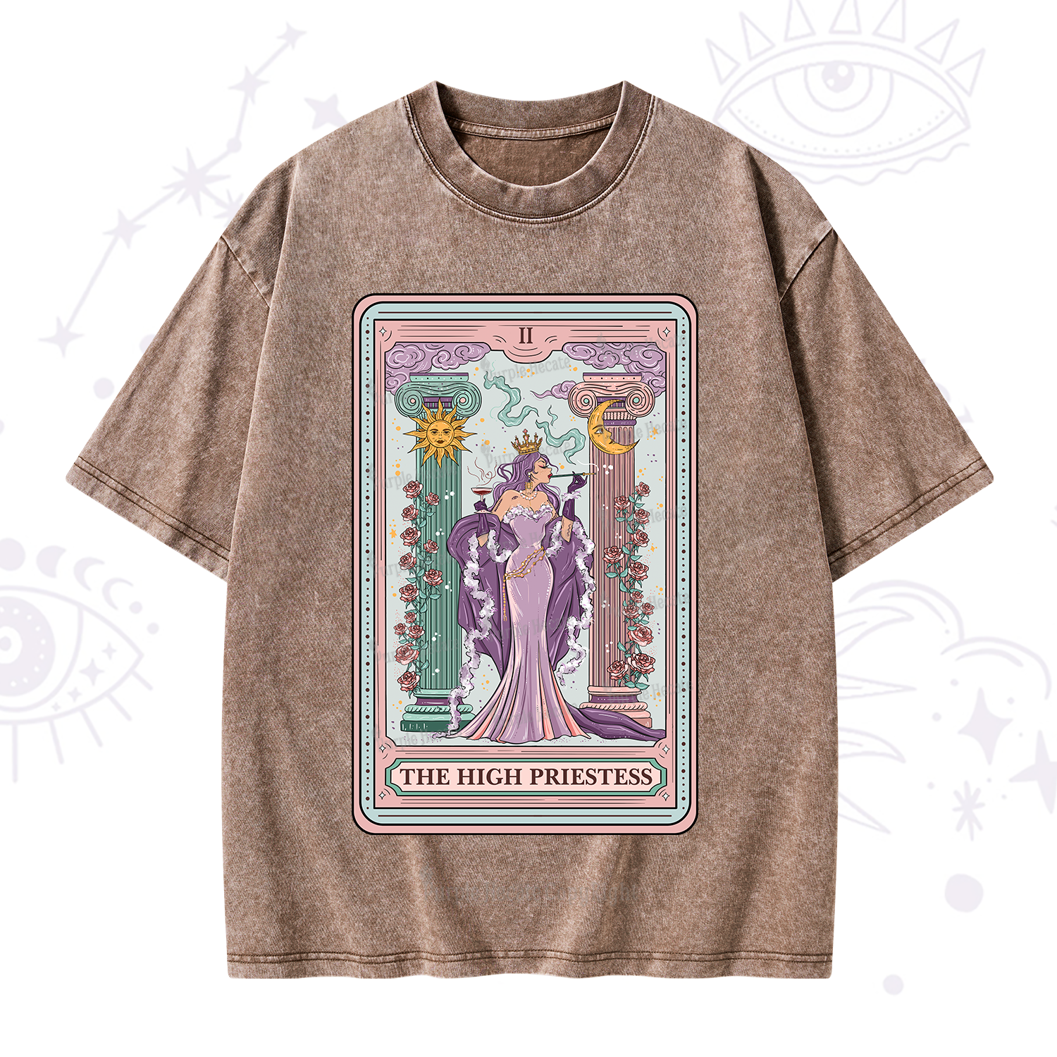 Purplehecate The High Priestess Tarot Card Washed T-Shirt