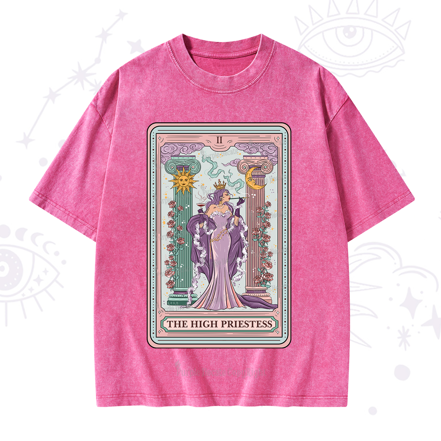 Purplehecate The High Priestess Tarot Card Washed T-Shirt