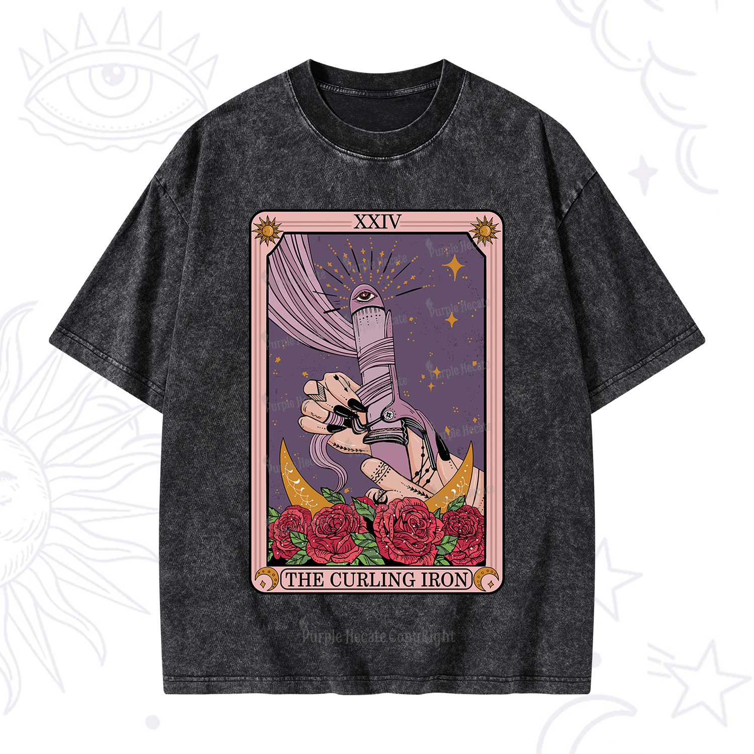 Purplehecate The Curling Iron Tarot Washed T-Shirt