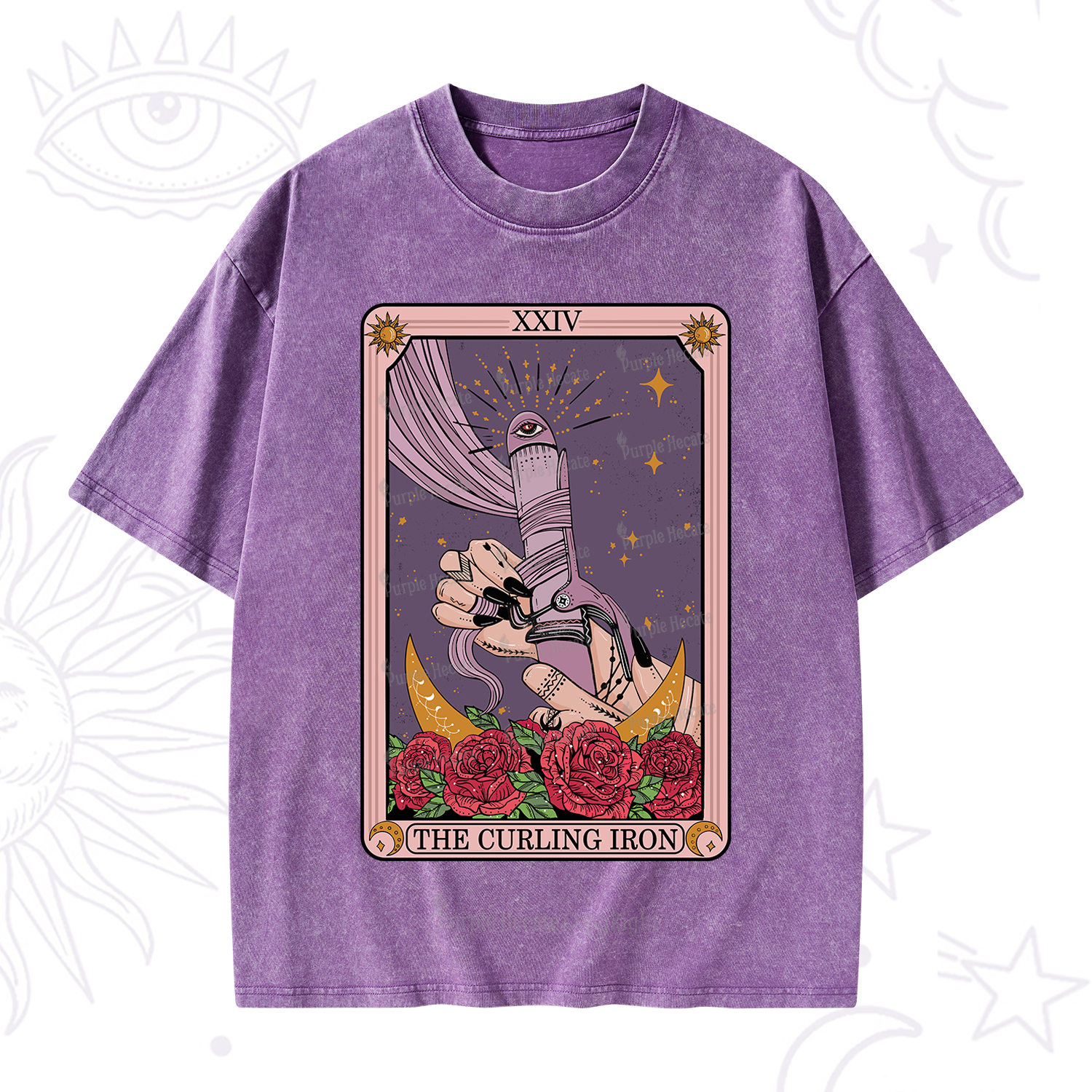 Purplehecate The Curling Iron Tarot Washed T-Shirt