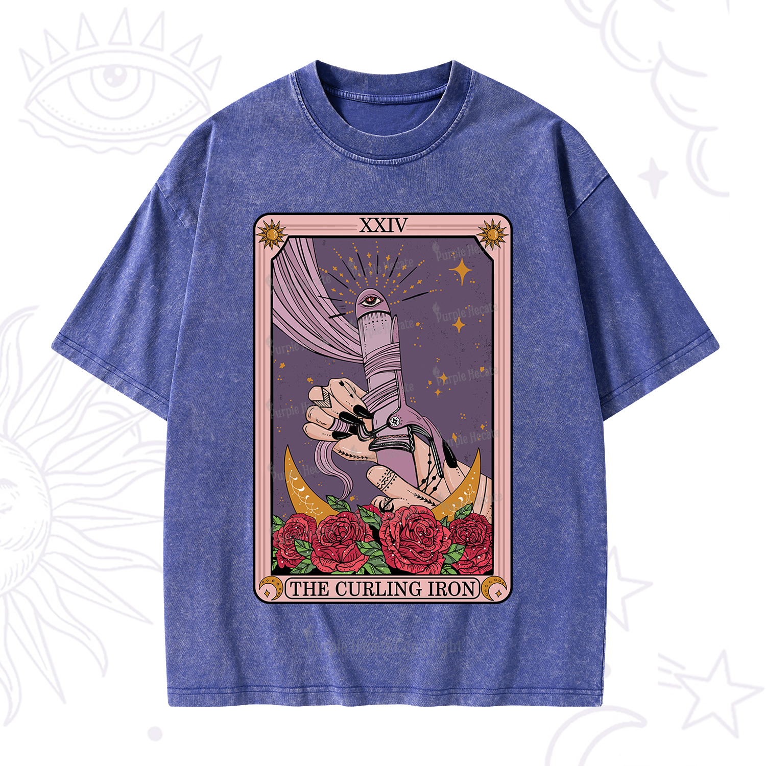 Purplehecate The Curling Iron Tarot Washed T-Shirt