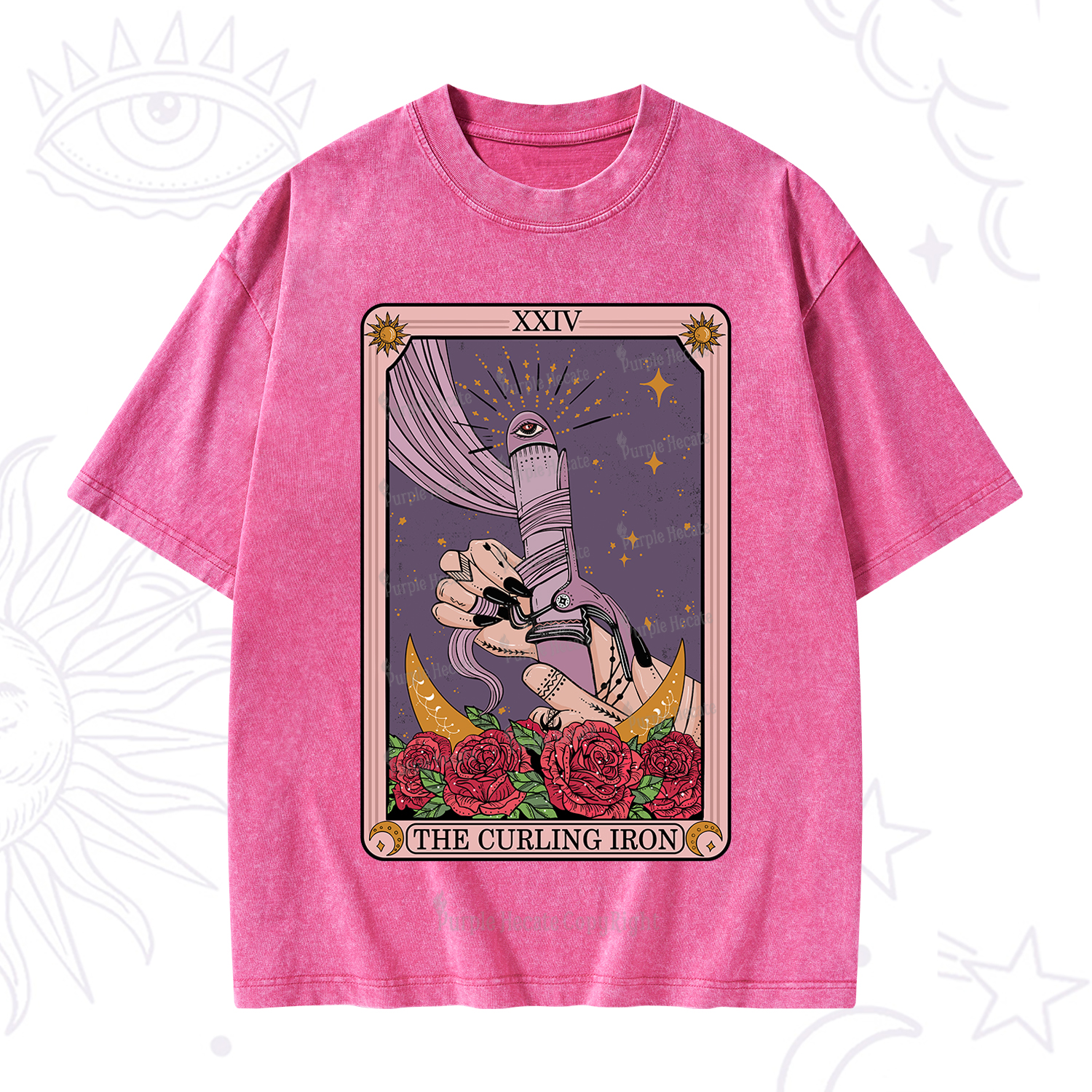 Purplehecate The Curling Iron Tarot Washed T-Shirt
