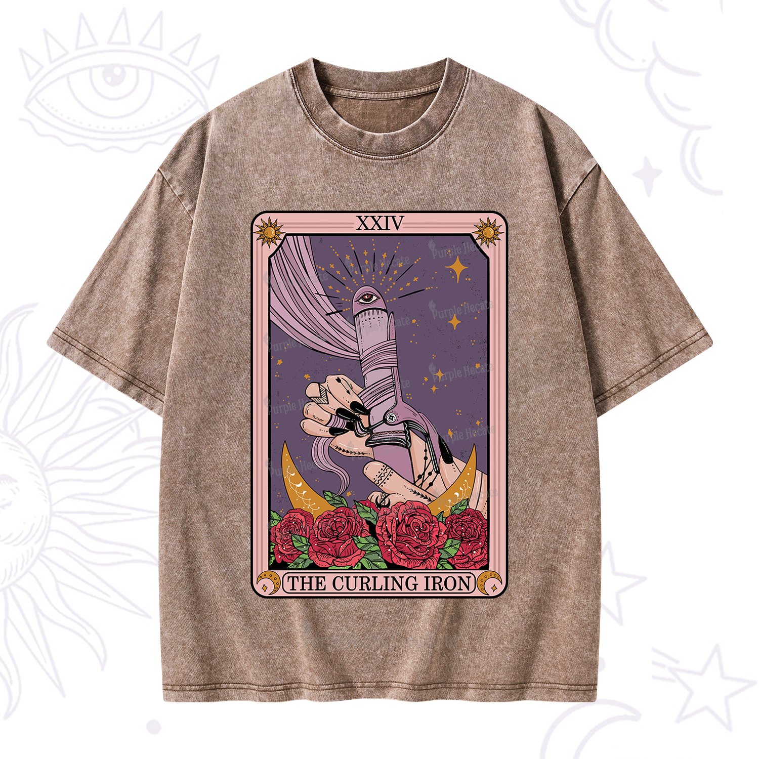 Purplehecate The Curling Iron Tarot Washed T-Shirt