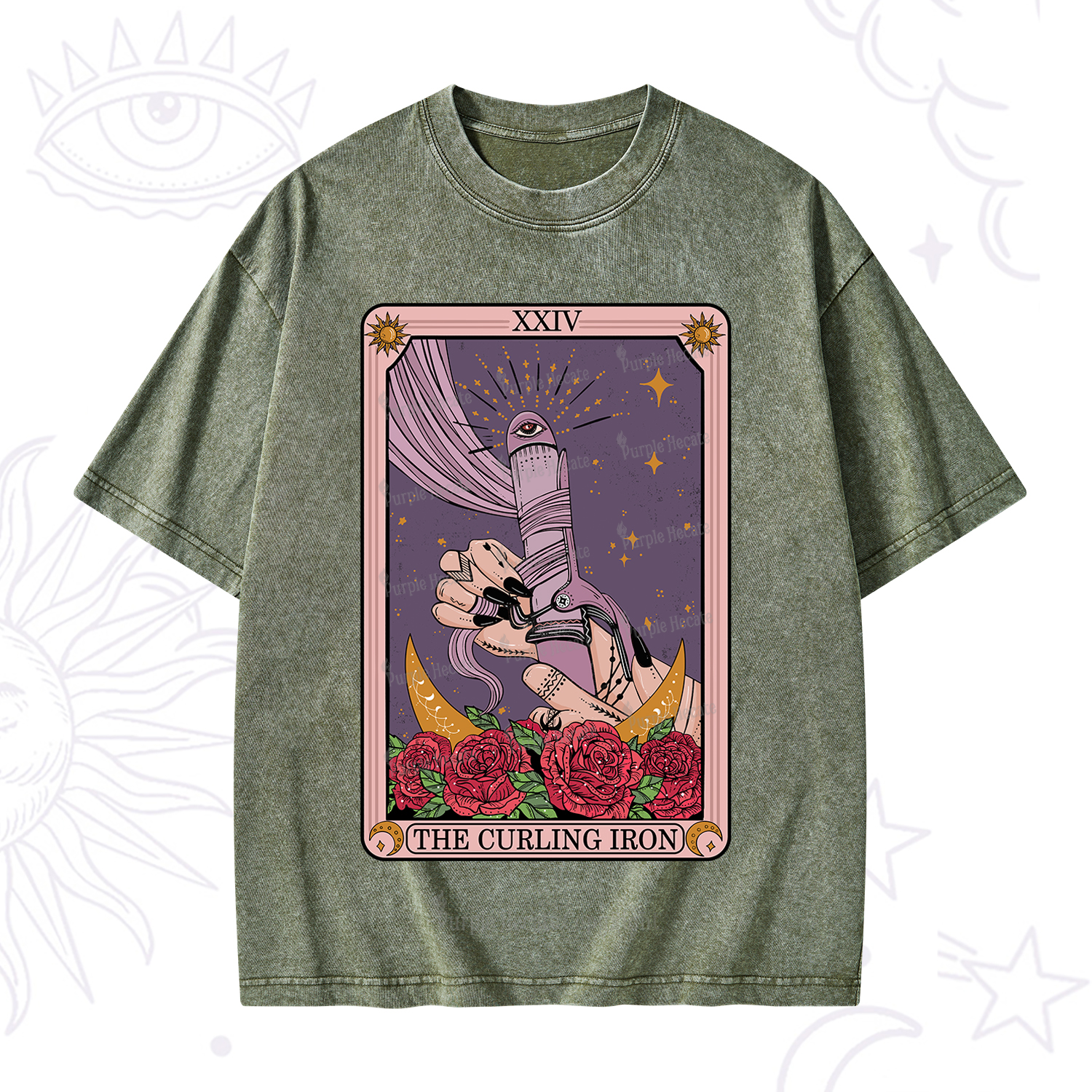 Purplehecate The Curling Iron Tarot Washed T-Shirt