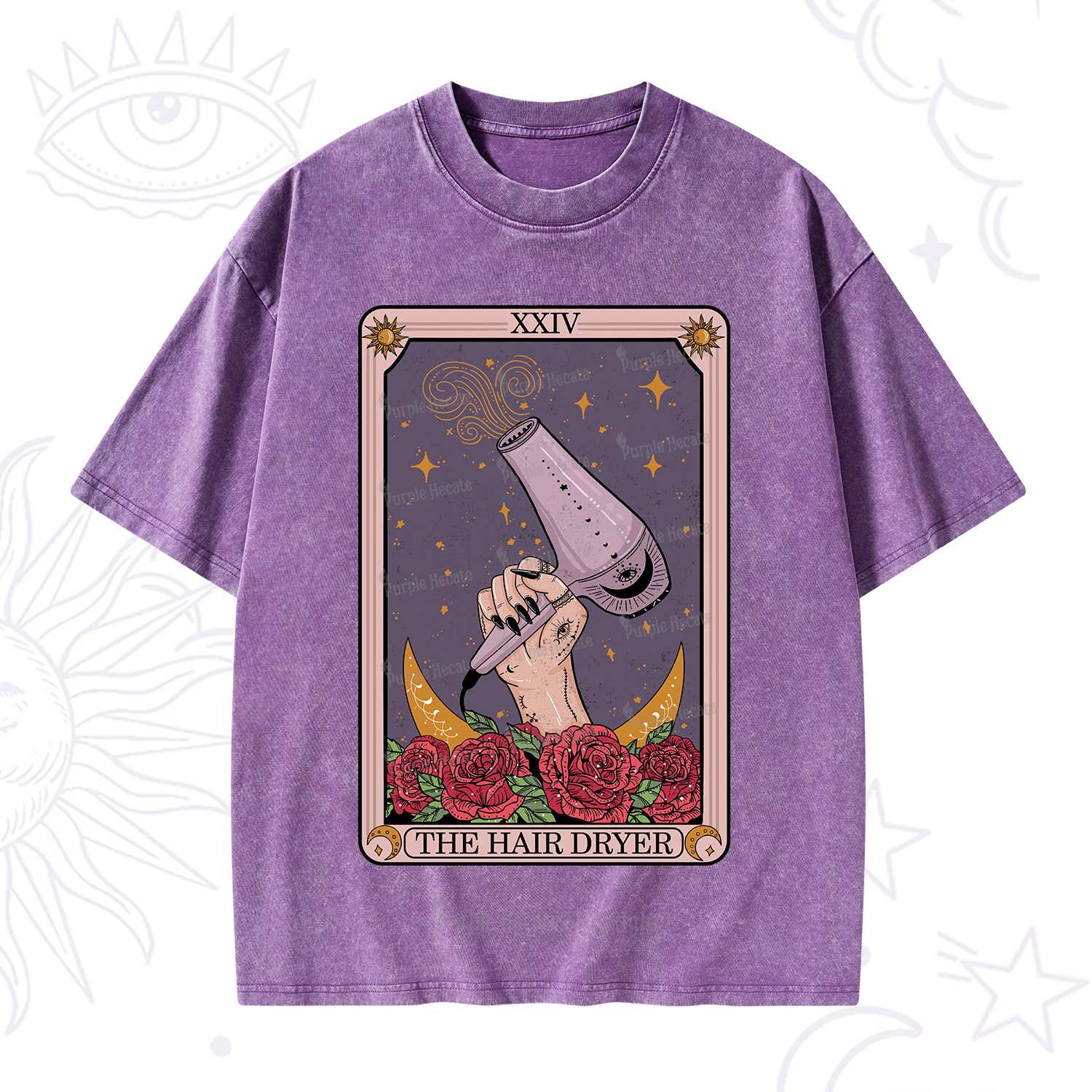Purplehecate The Hair Dryer Tarot Washed T-Shirt
