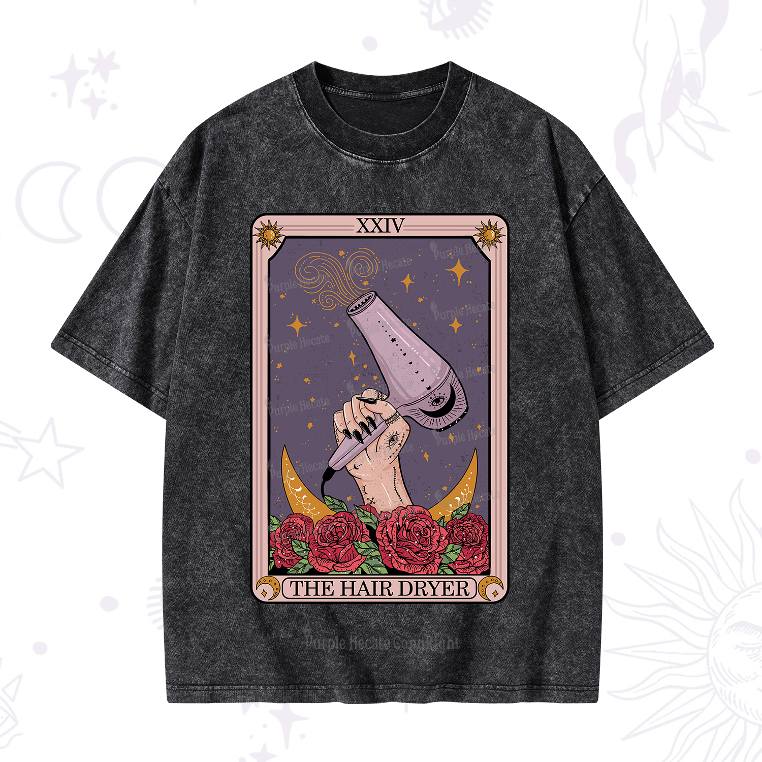 Purplehecate The Hair Dryer Tarot Washed T-Shirt